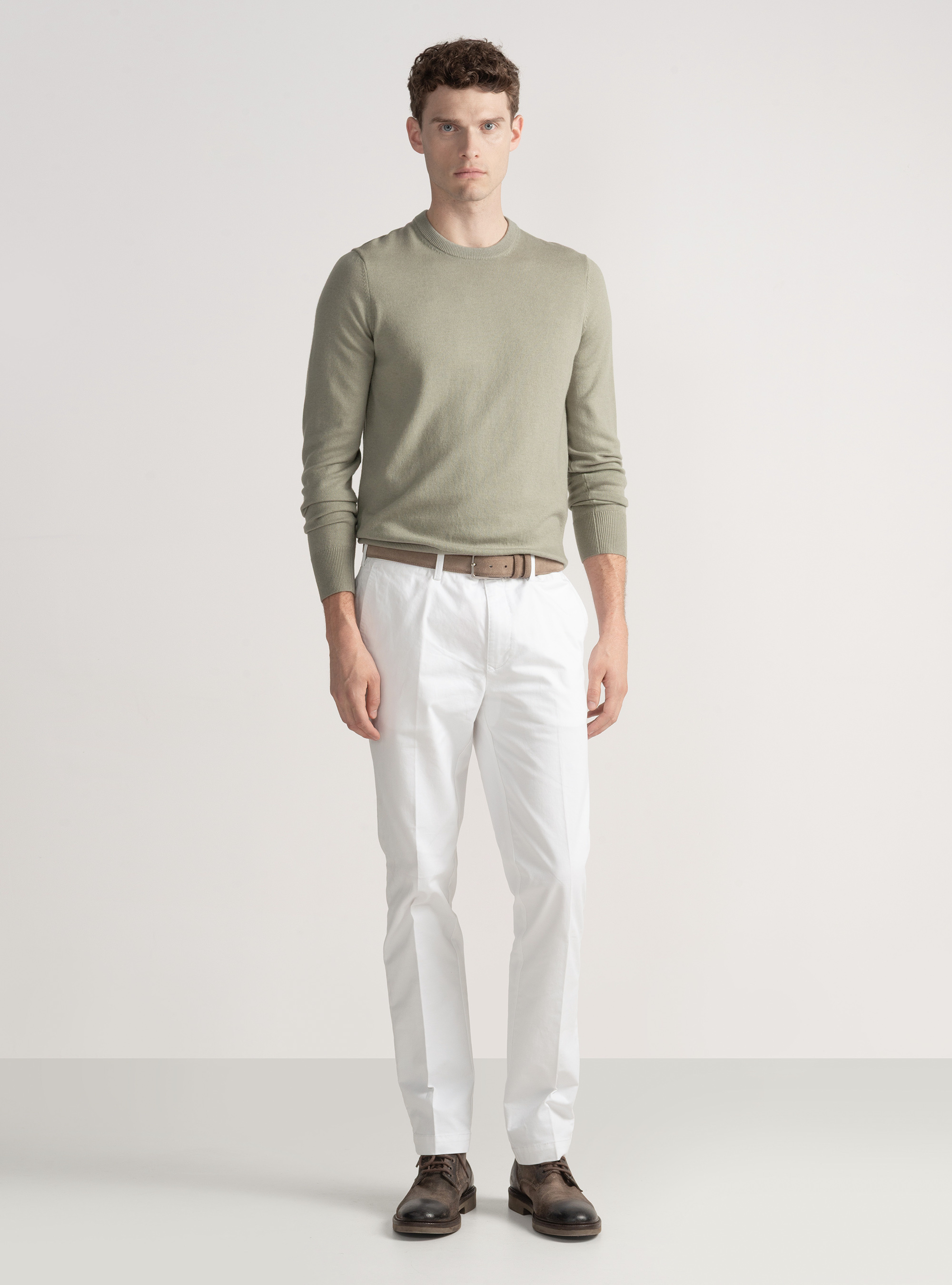 Tricot à col ras du cou en laine mélangée, VERDE GIADA 0655C