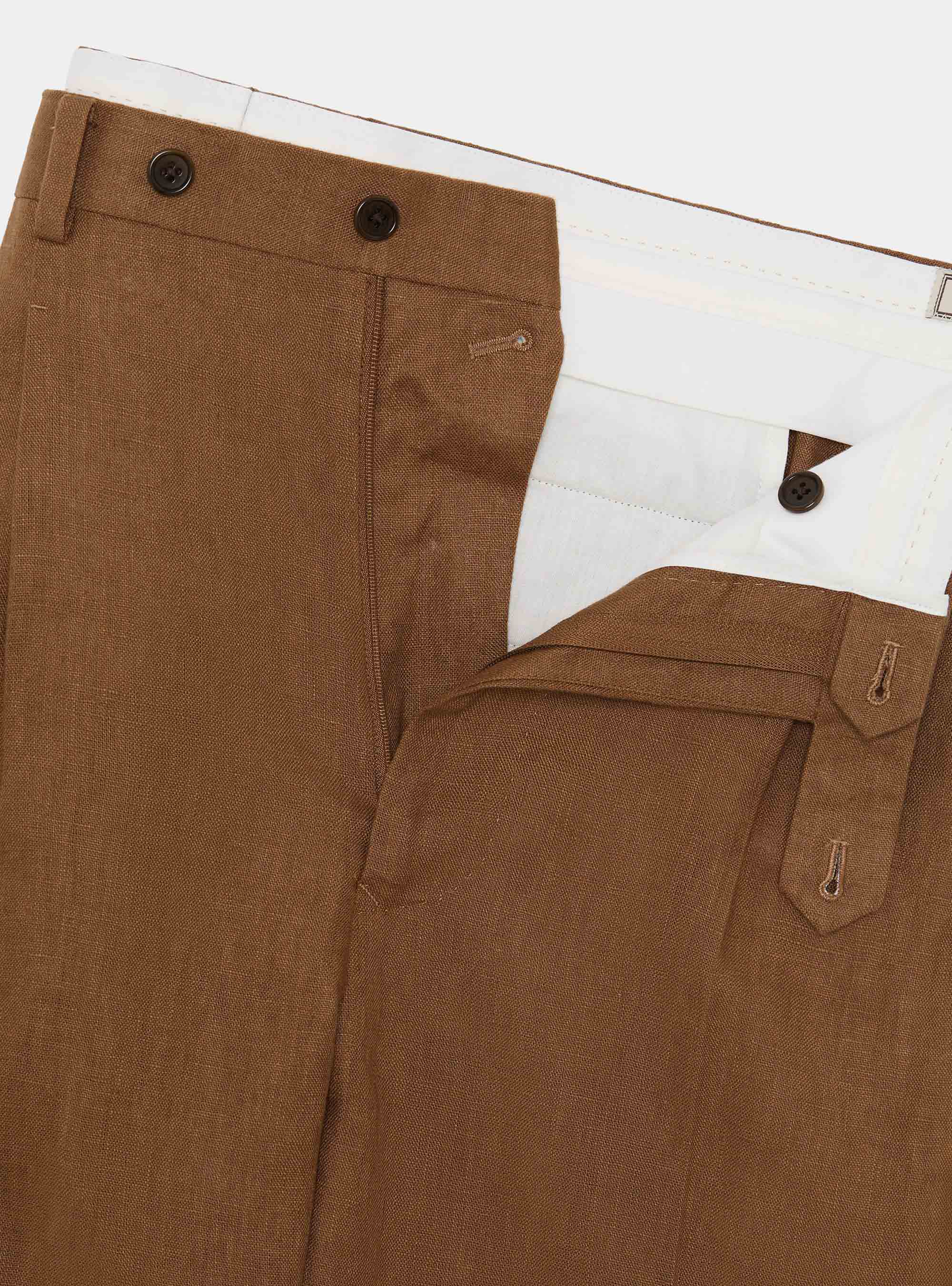 Pantaloni con pince in puro lino, TABACCO
