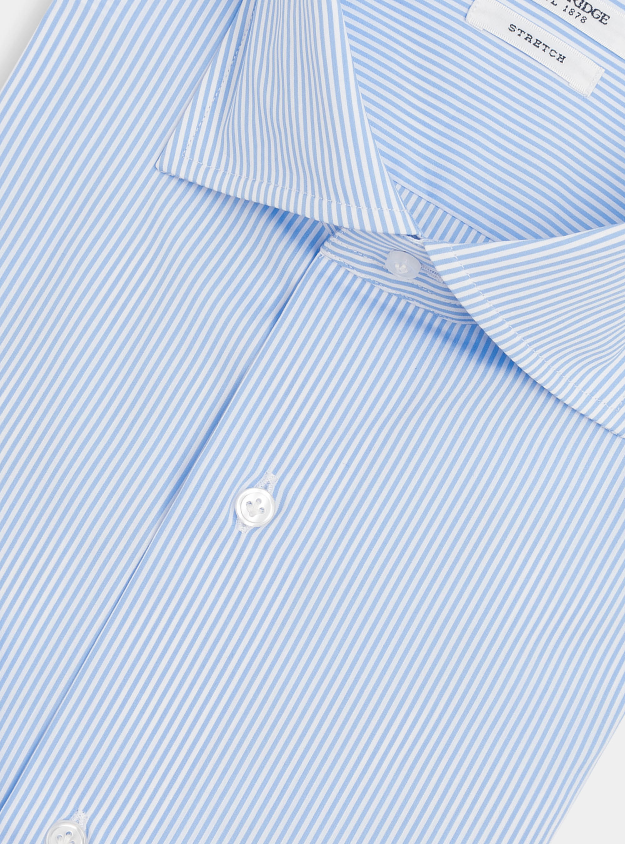 Camicia slim fit in popeline stretch rigato, AZZURRO