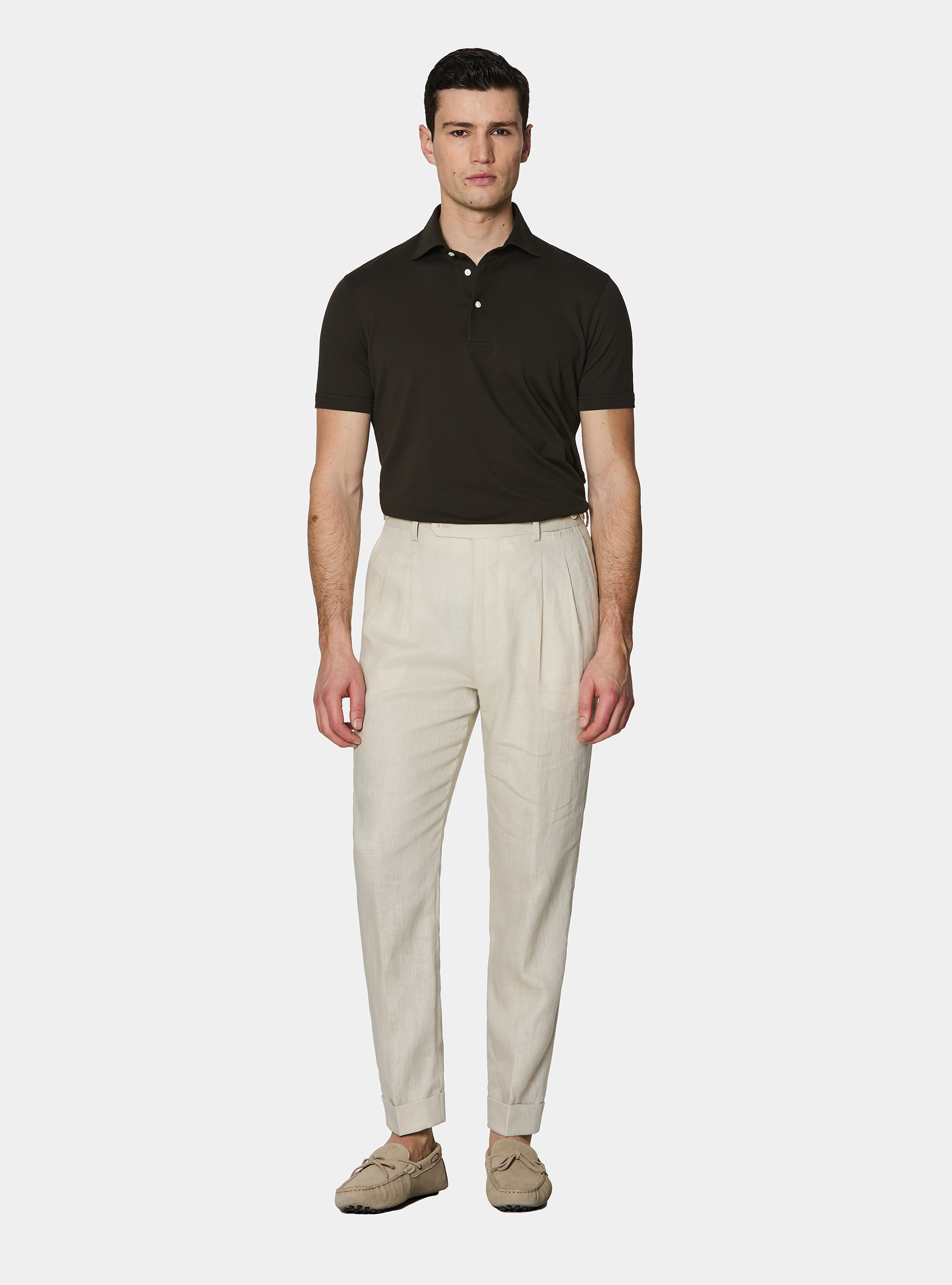 Pantaloni con pince in puro lino, ECRU