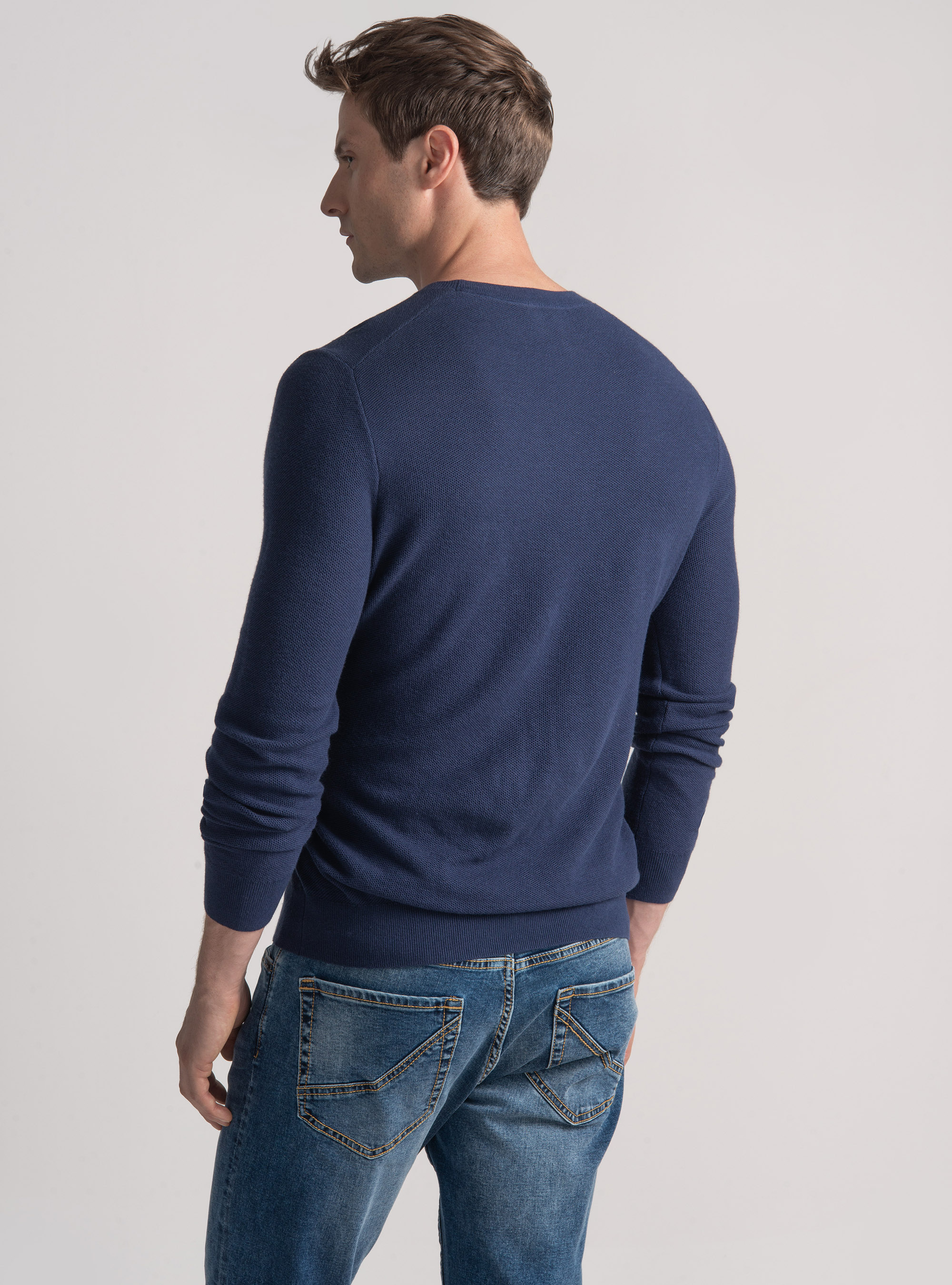 Trikot mit Rundhalsausschnitt aus Baumwolle und Kaschmir mit Wabenmuster, INCHIOSTRO 0232C