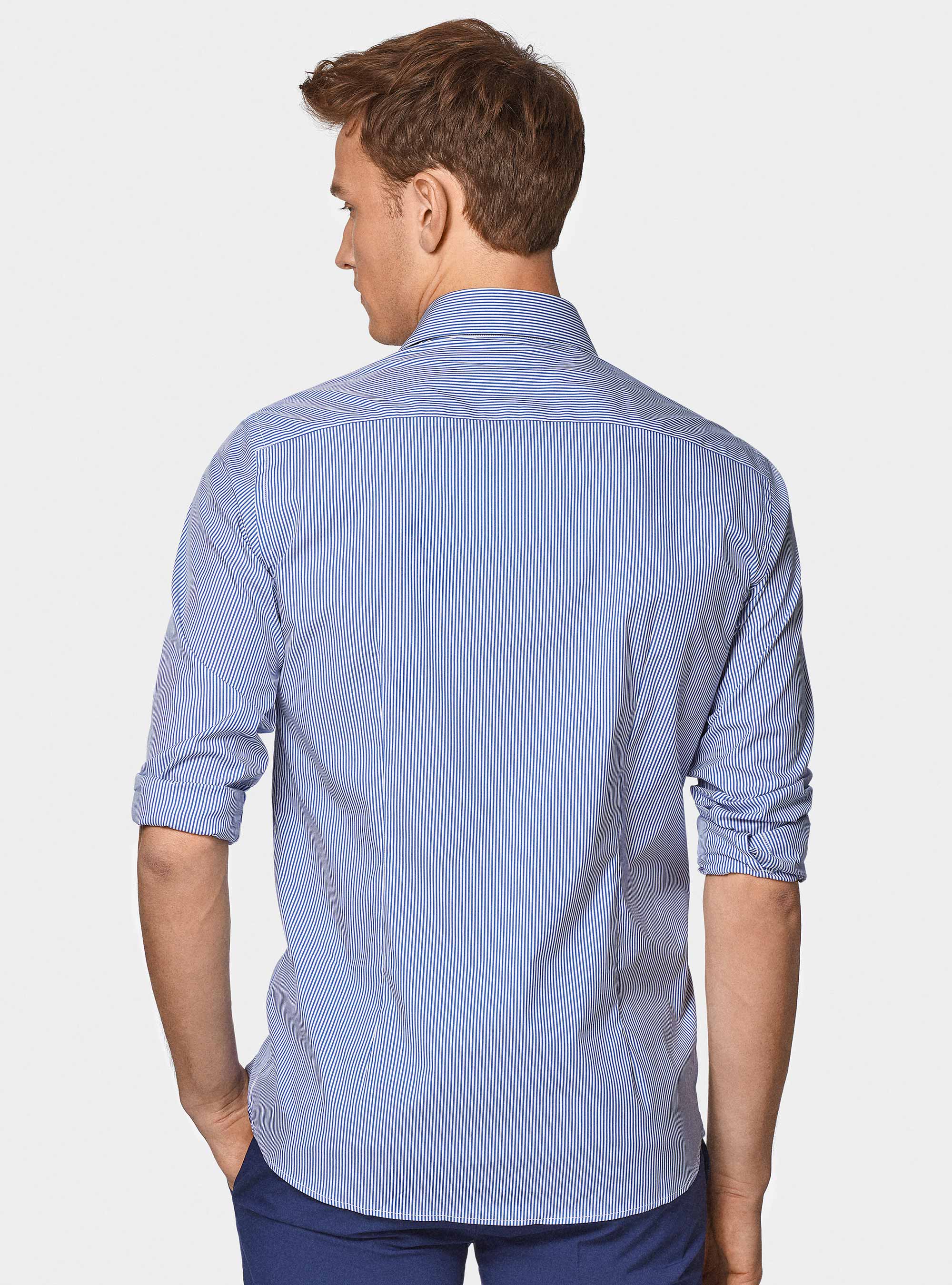 Camicia rigata in popeline stretch, BLU