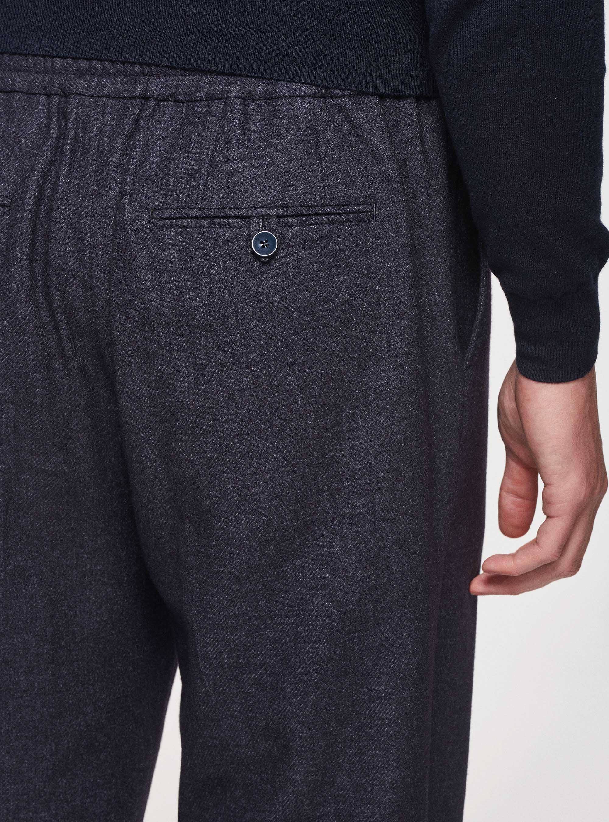 Pantaloni con pinces in flanella di lana Duemilagori, BLU NAVY