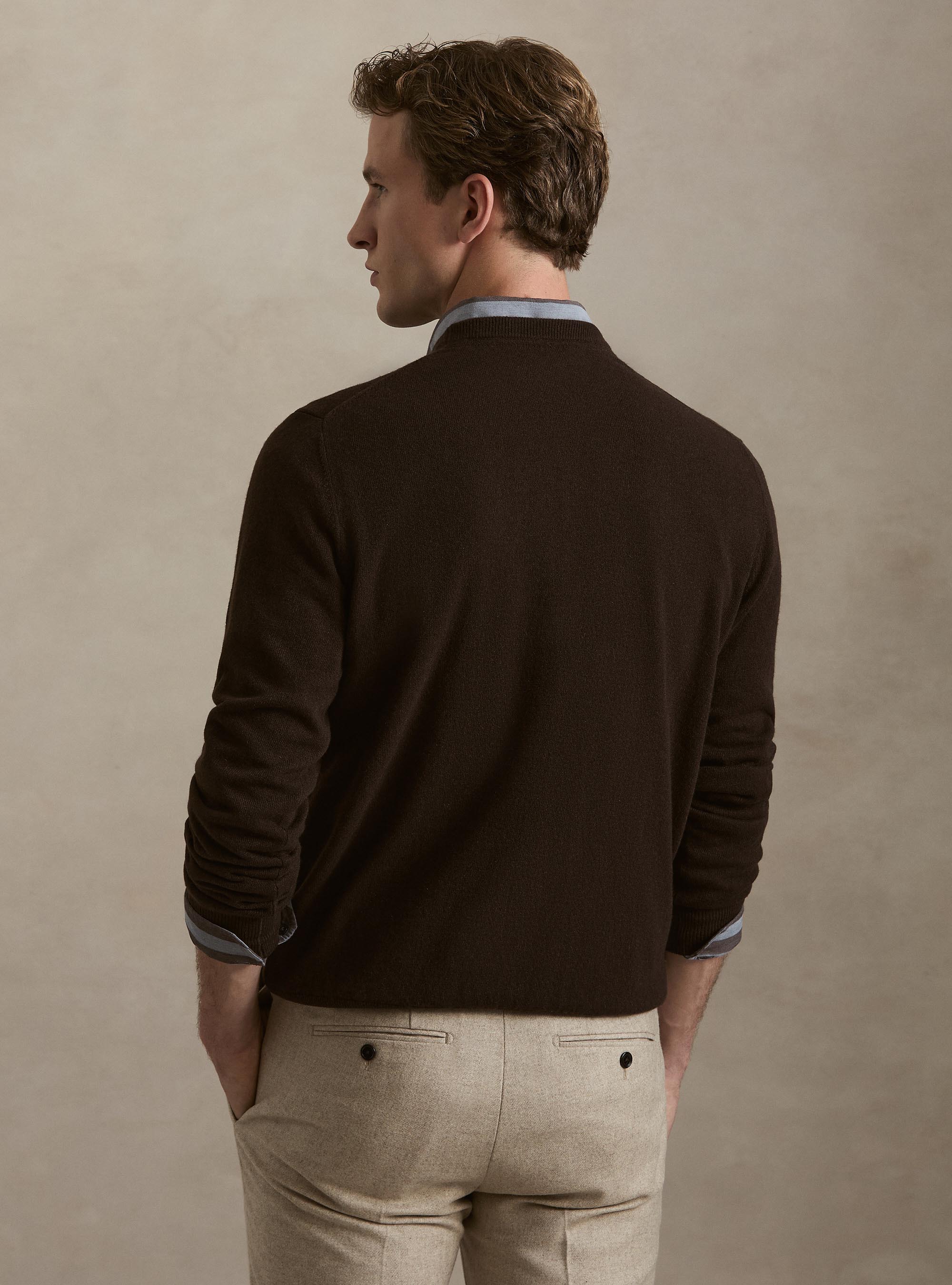 Maglia girocollo in 100% cashmere, MARRONE