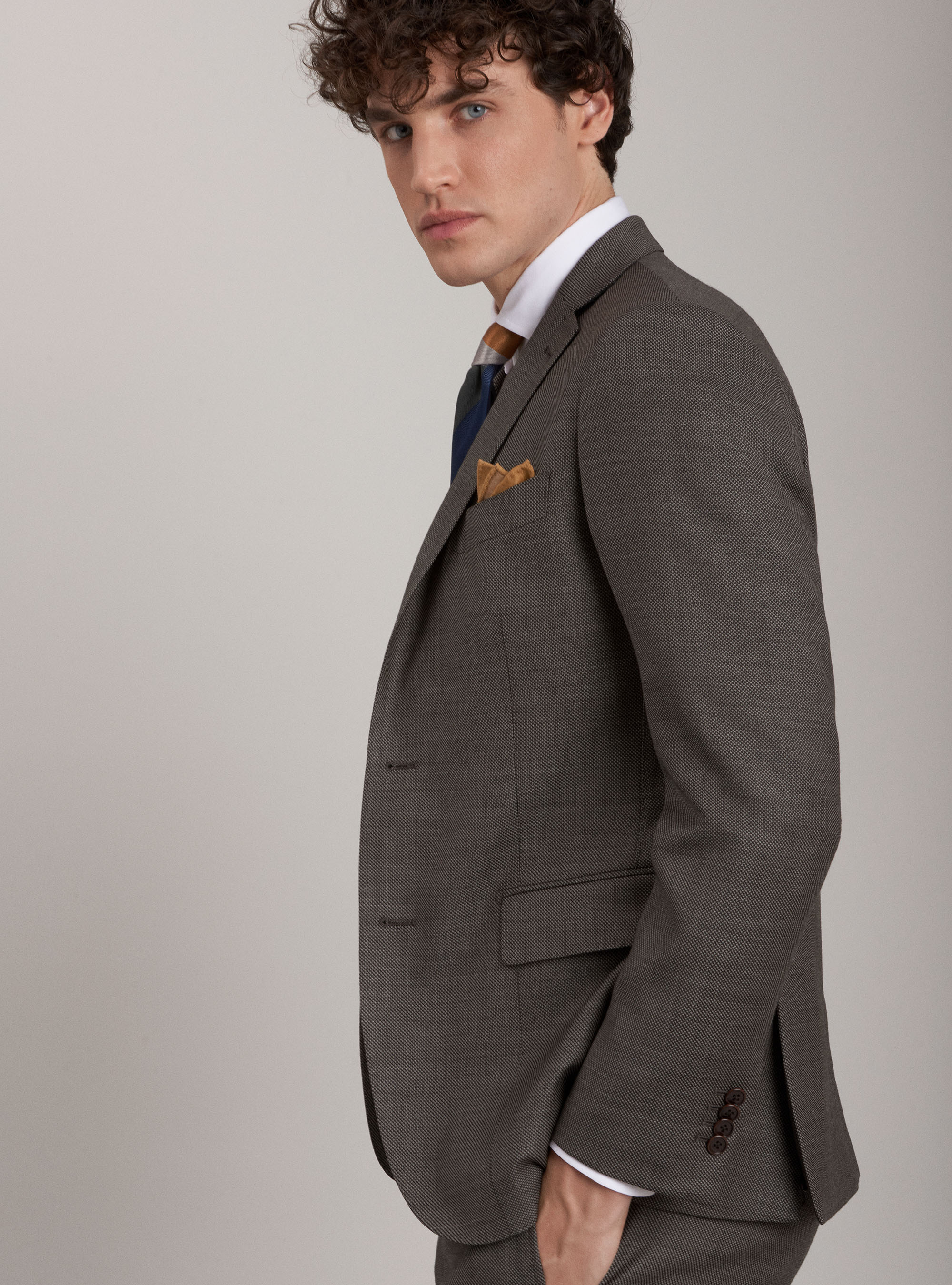 Giacca da abito occhio di pernice in pura lana, MARRONE