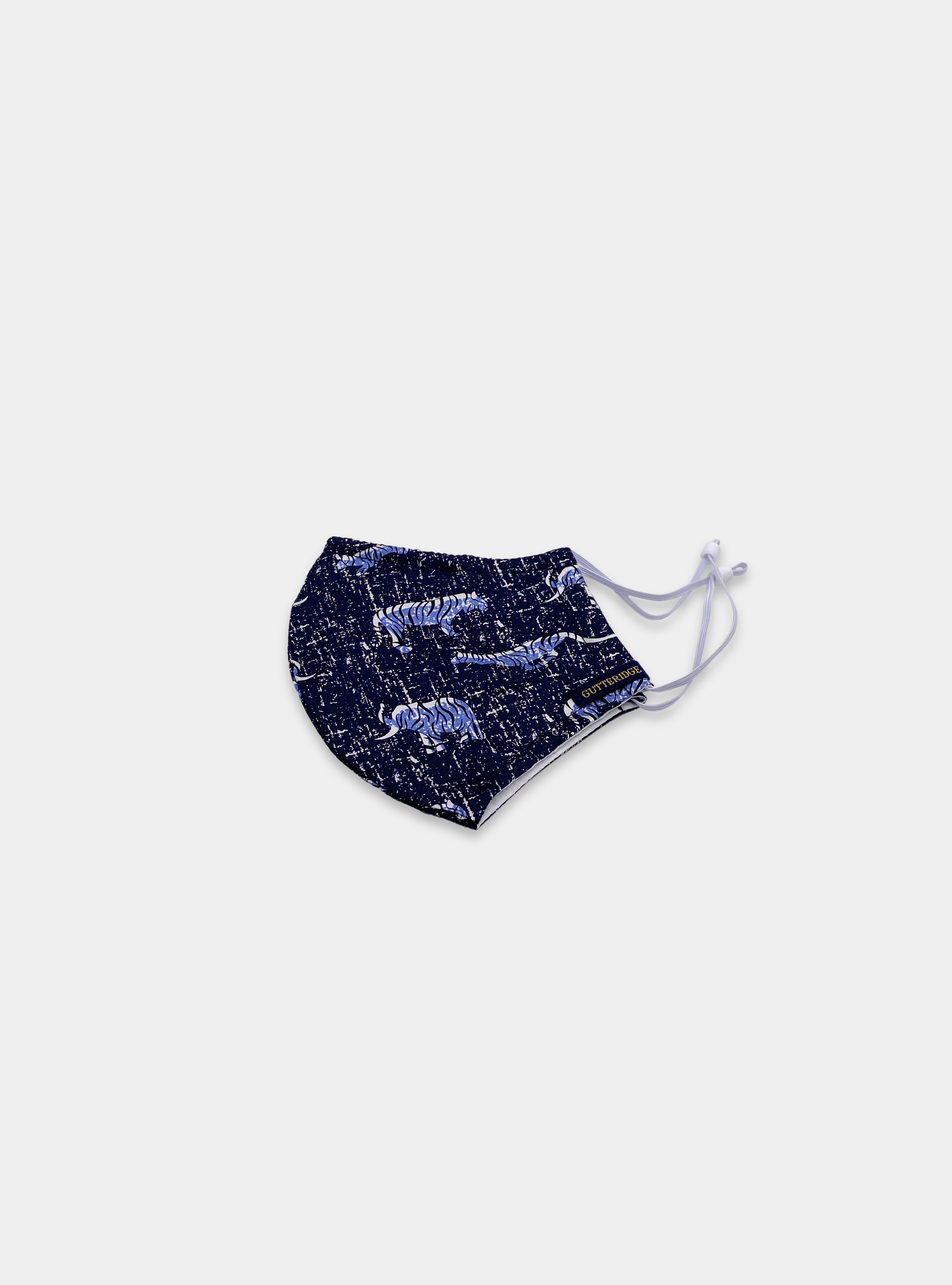 Silk mask cover in safari pattern, NAVY BLUE