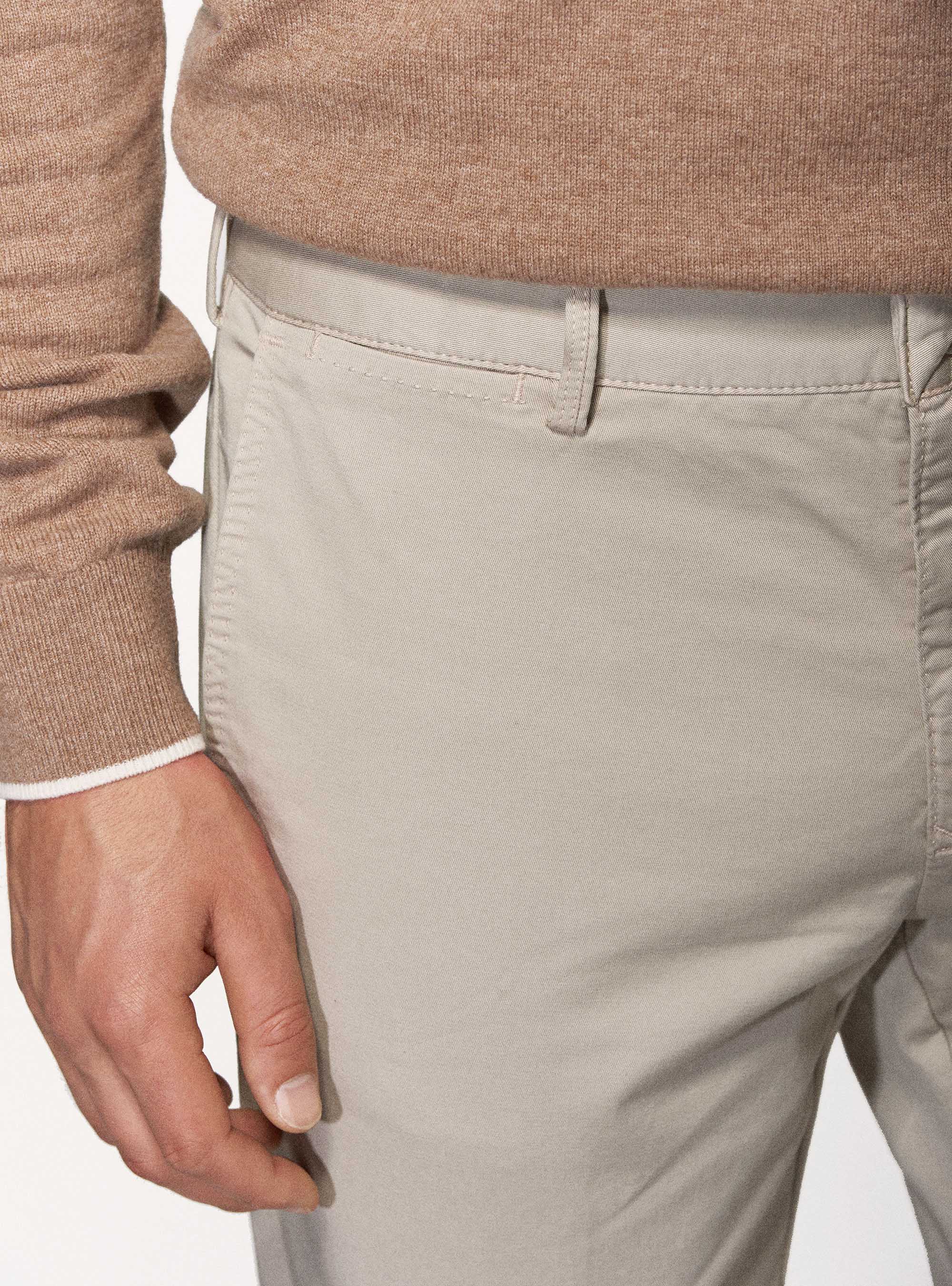 Pantaloni chino in twill di cotone stretch, ECRU