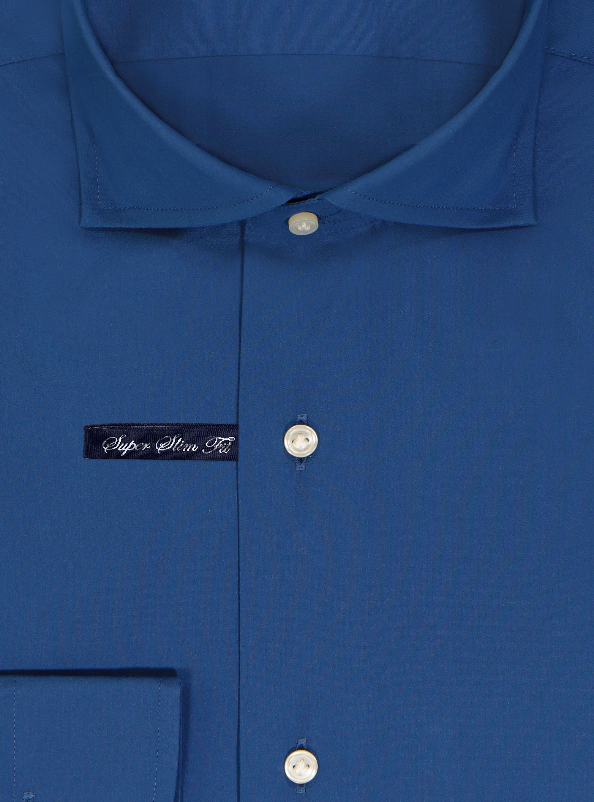 Camicia collo semiaperto in popeline stretch, BLU ROYAL
