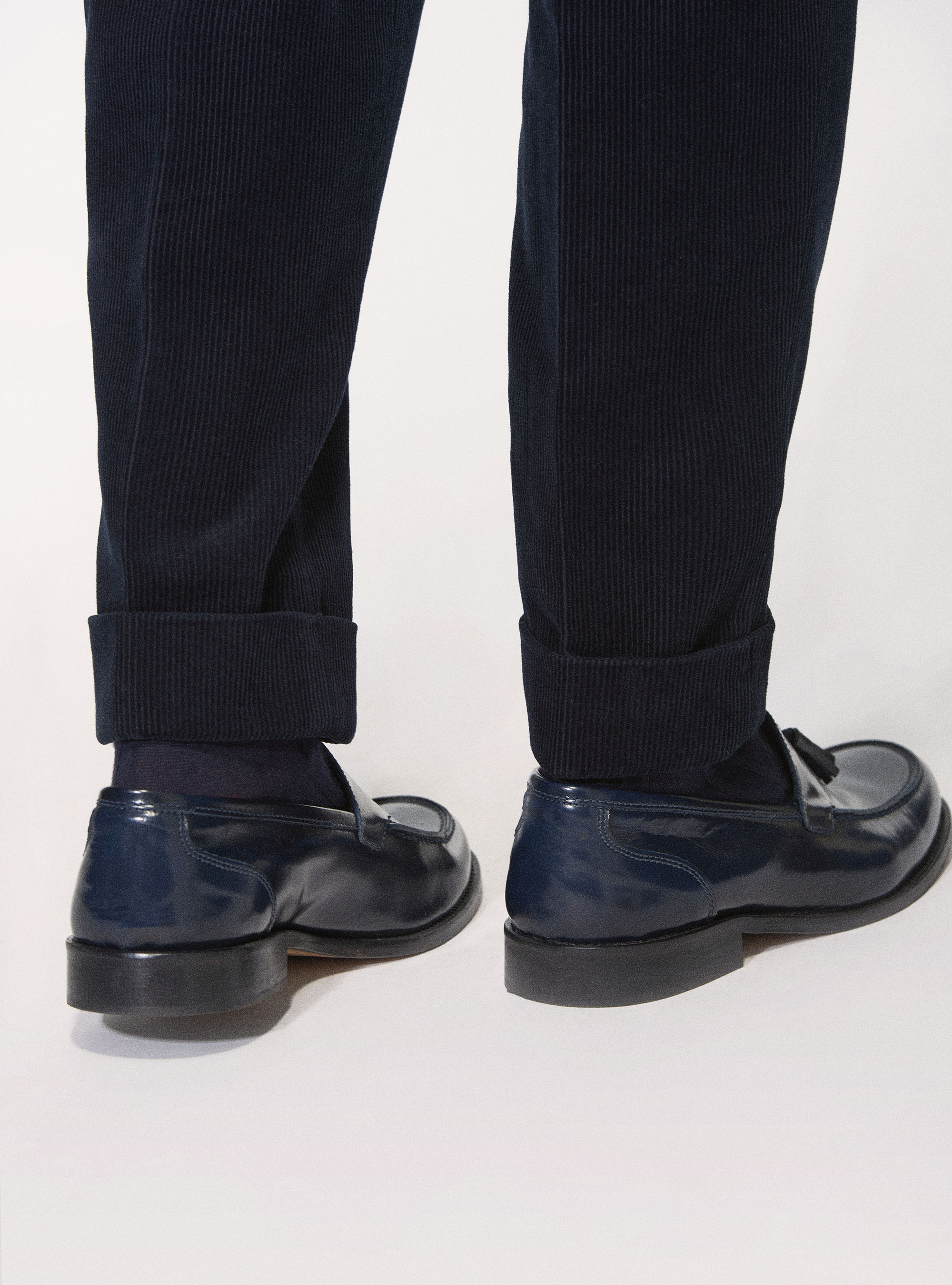 Pantaloni in velluto di cotone con cinturino laterale, BLU NAVY