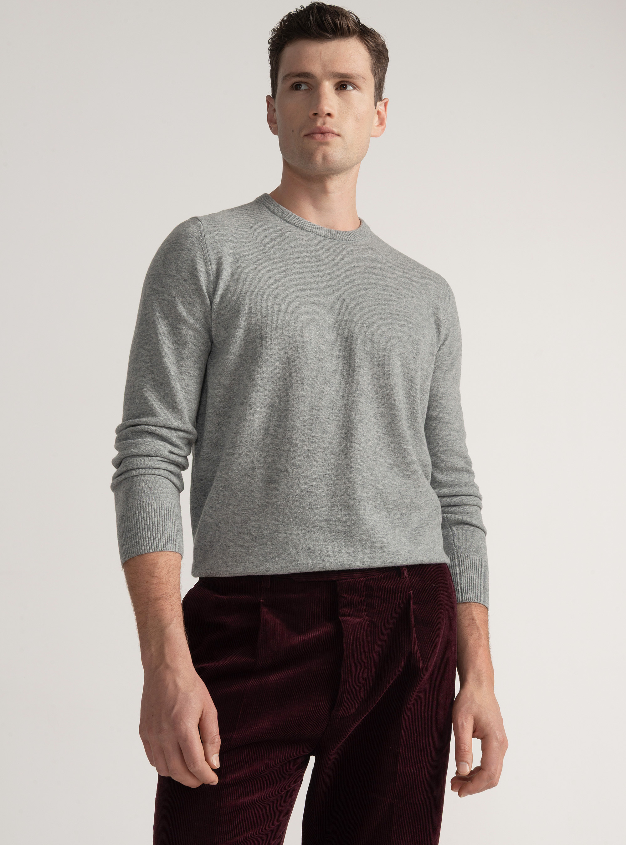 Trikot mit Rundhalsausschnitt aus Lambswool und Kaschmir, GRIGIO MELANGE 0151C