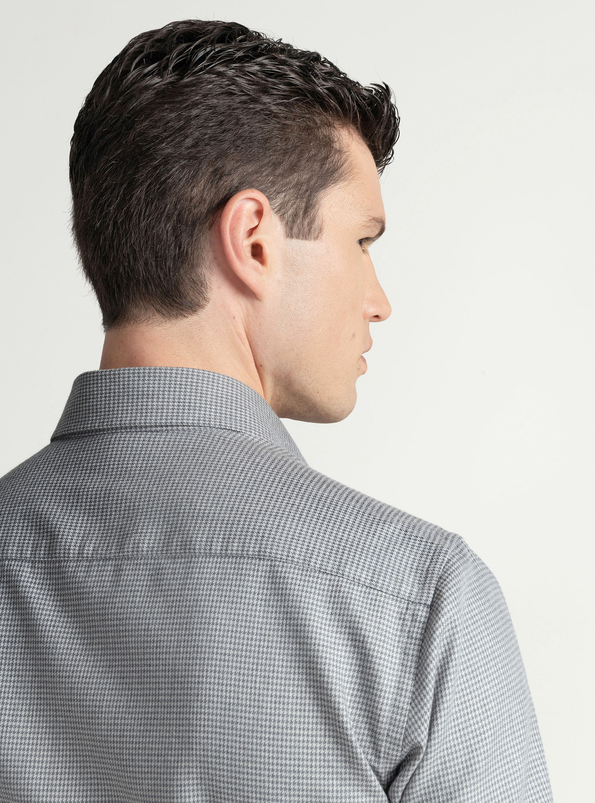 Micro-patterned cotton and wool flannel shirt, GREY