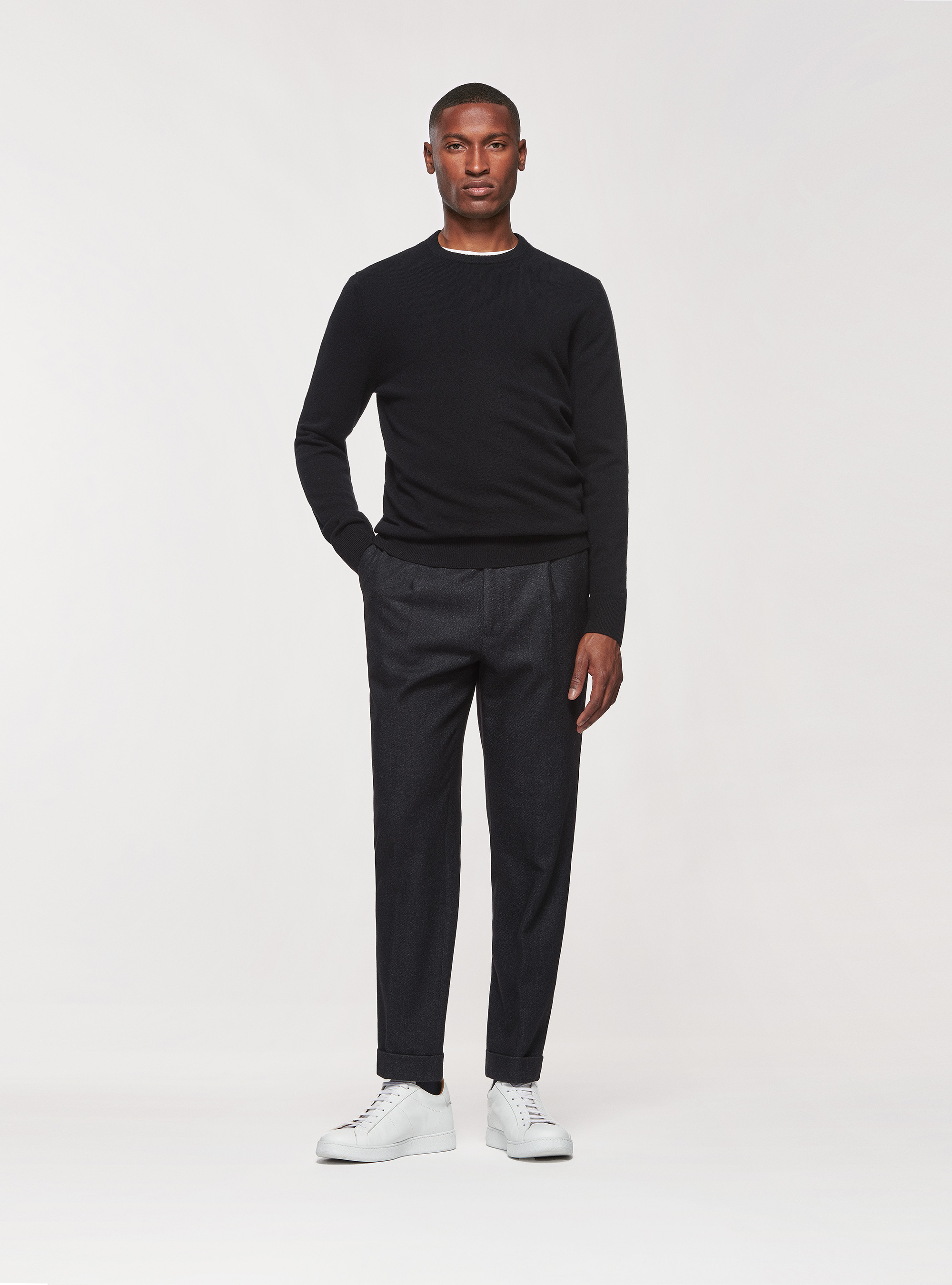 Maglia girocollo in lana lambswool e cashmere, NERO