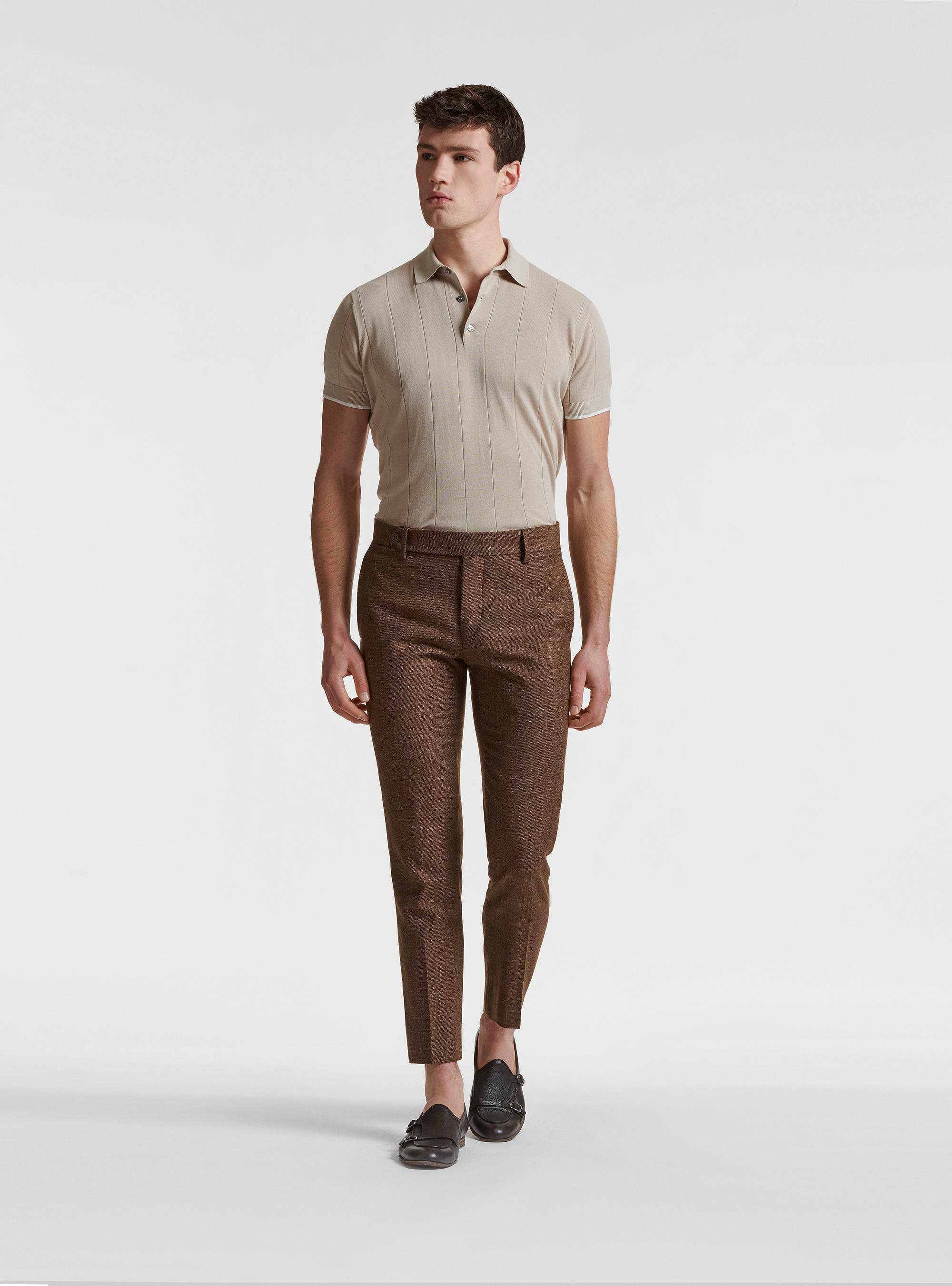 Pantaloni per abito in lana cotone e lino Marlane, TABACCO