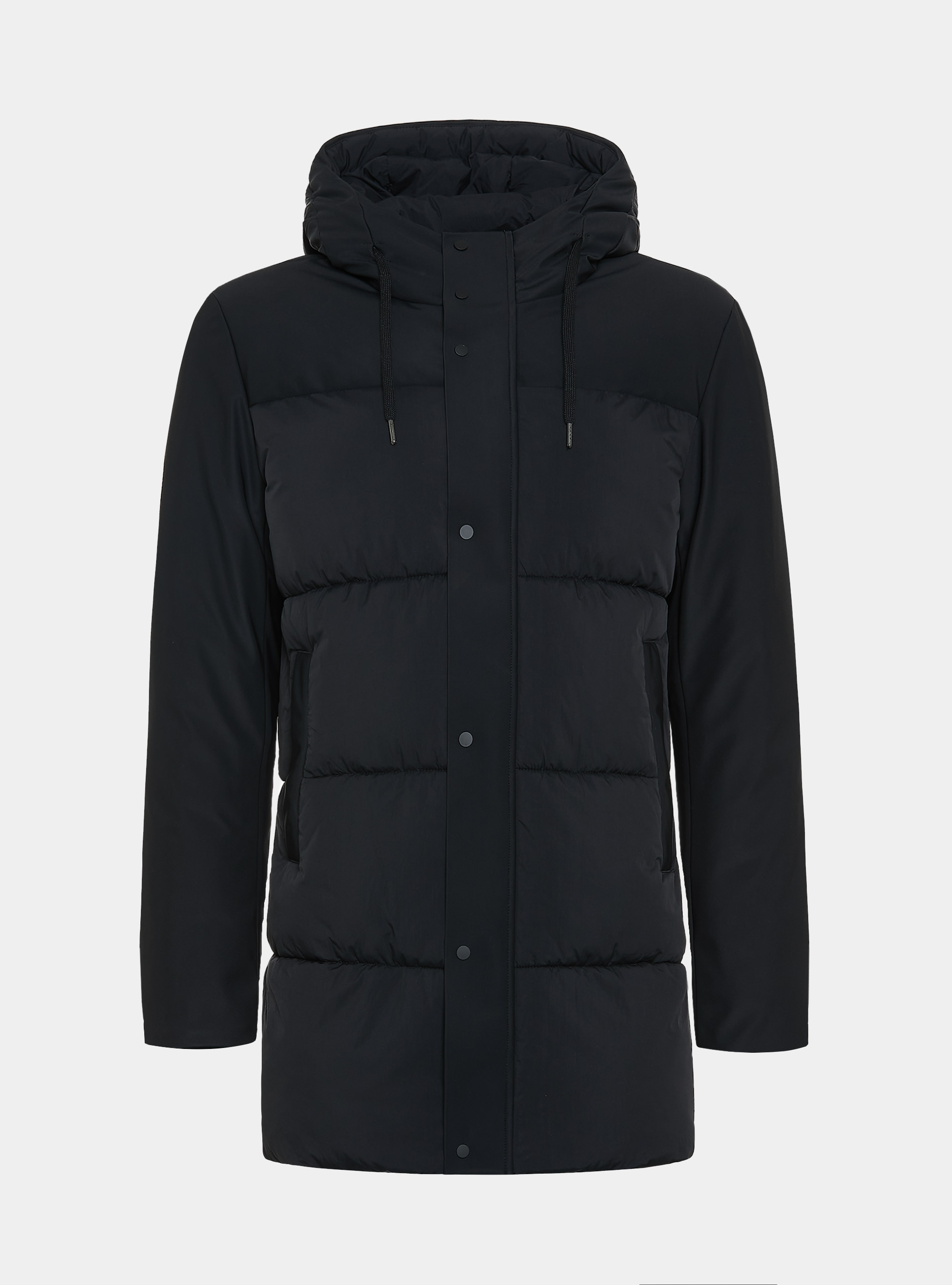 Parka imbottito trapuntato con cappuccio, NERO