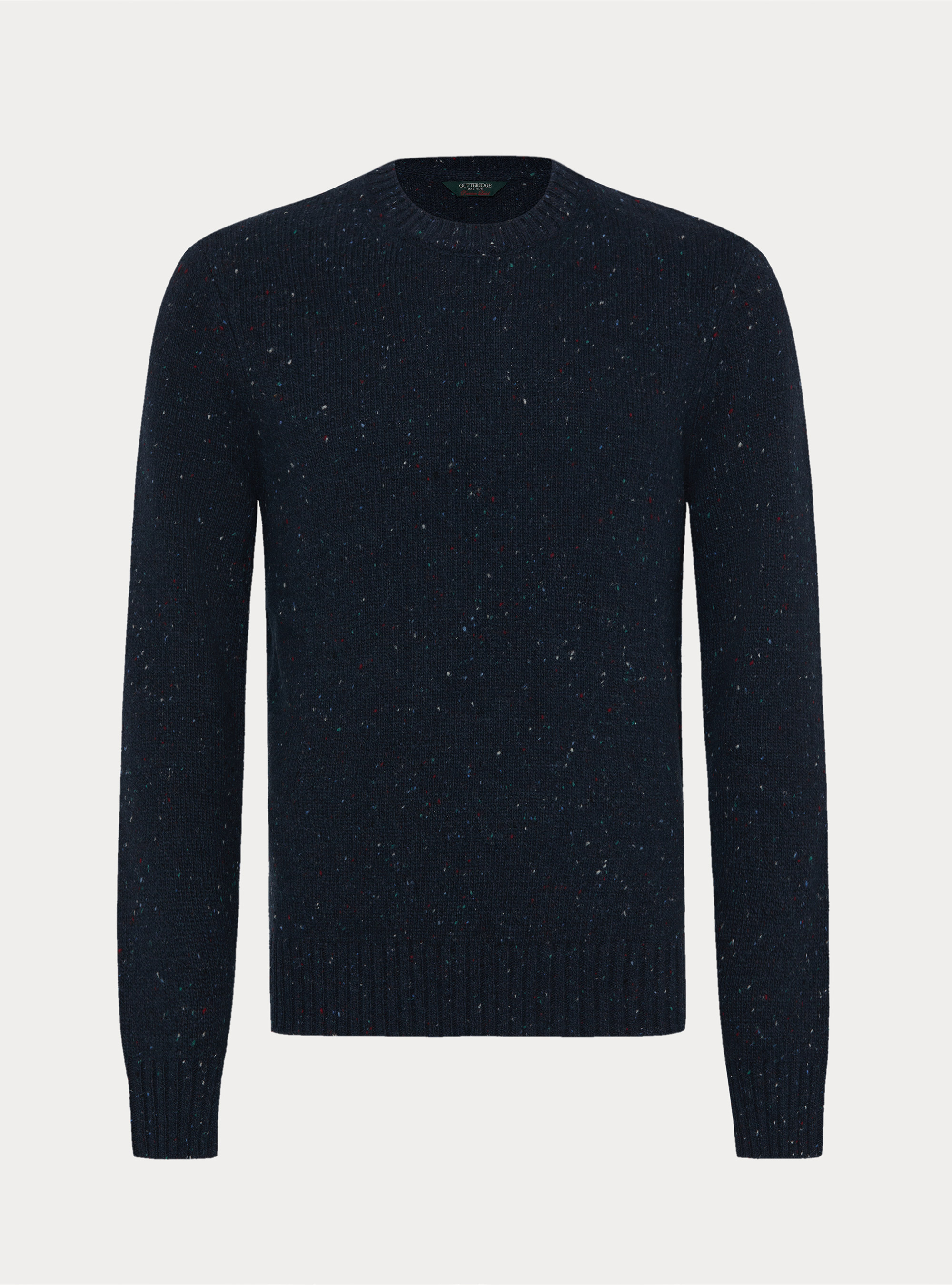 Donegal-style merino wool blend crewneck sweater, NAVY BLUE