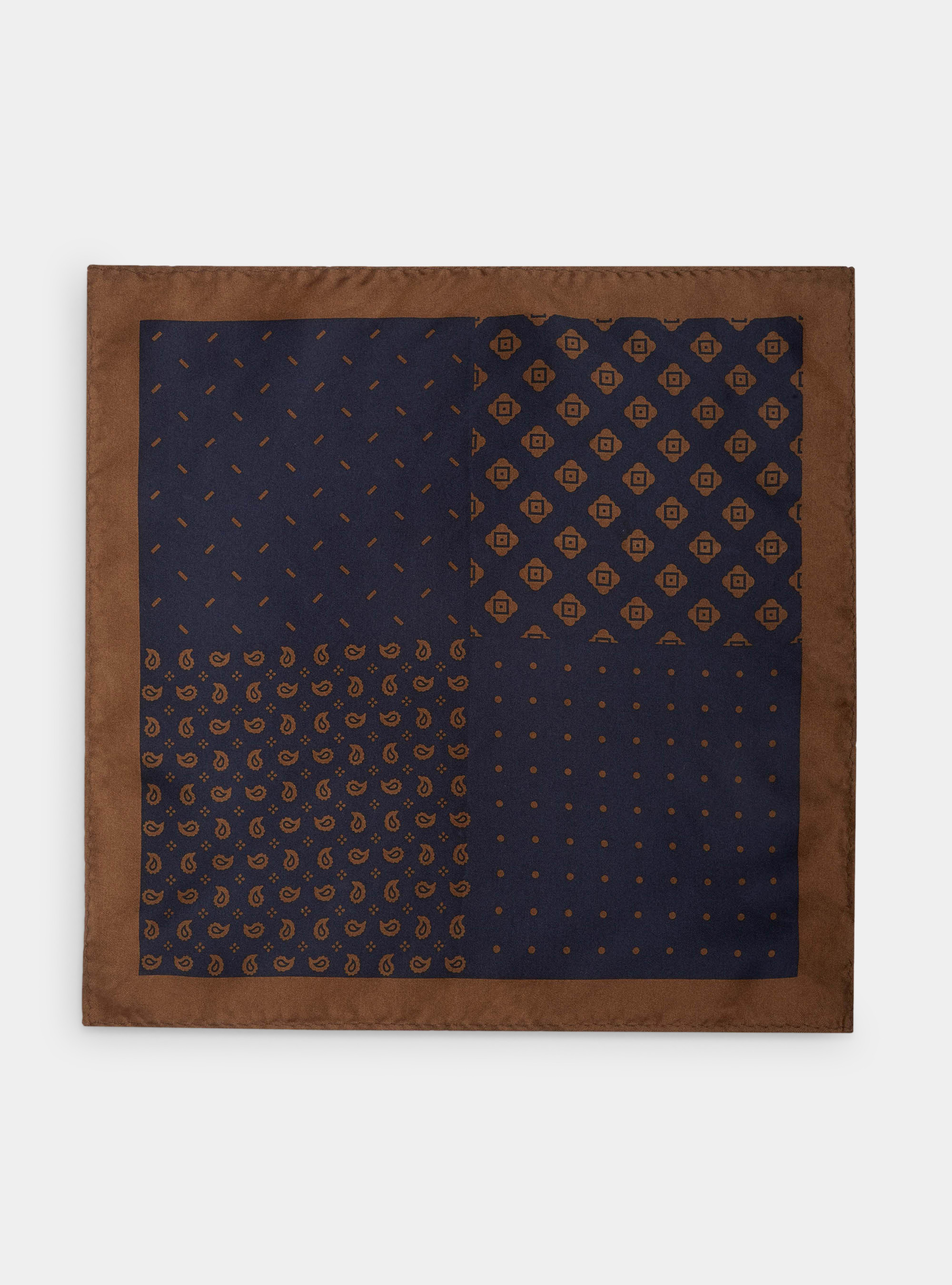 Pochette in seta stampata double face, MARRONE