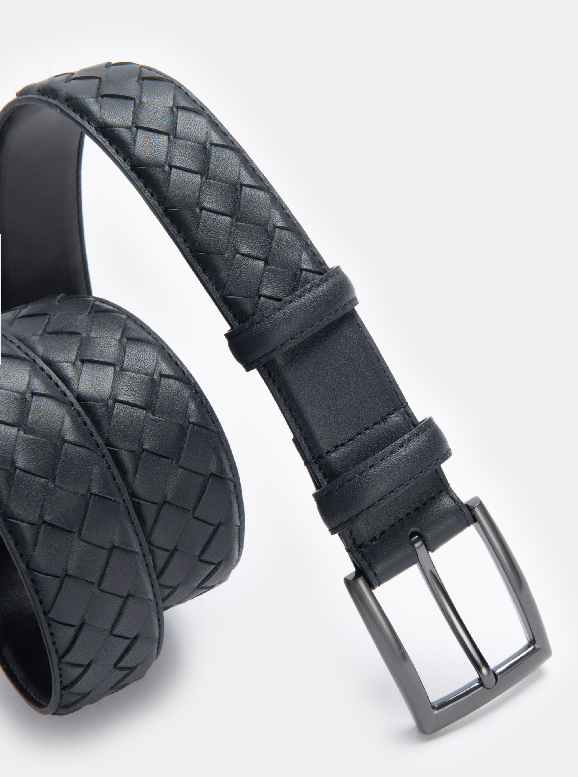 Cintura intrecciata in pelle, BLU NAVY
