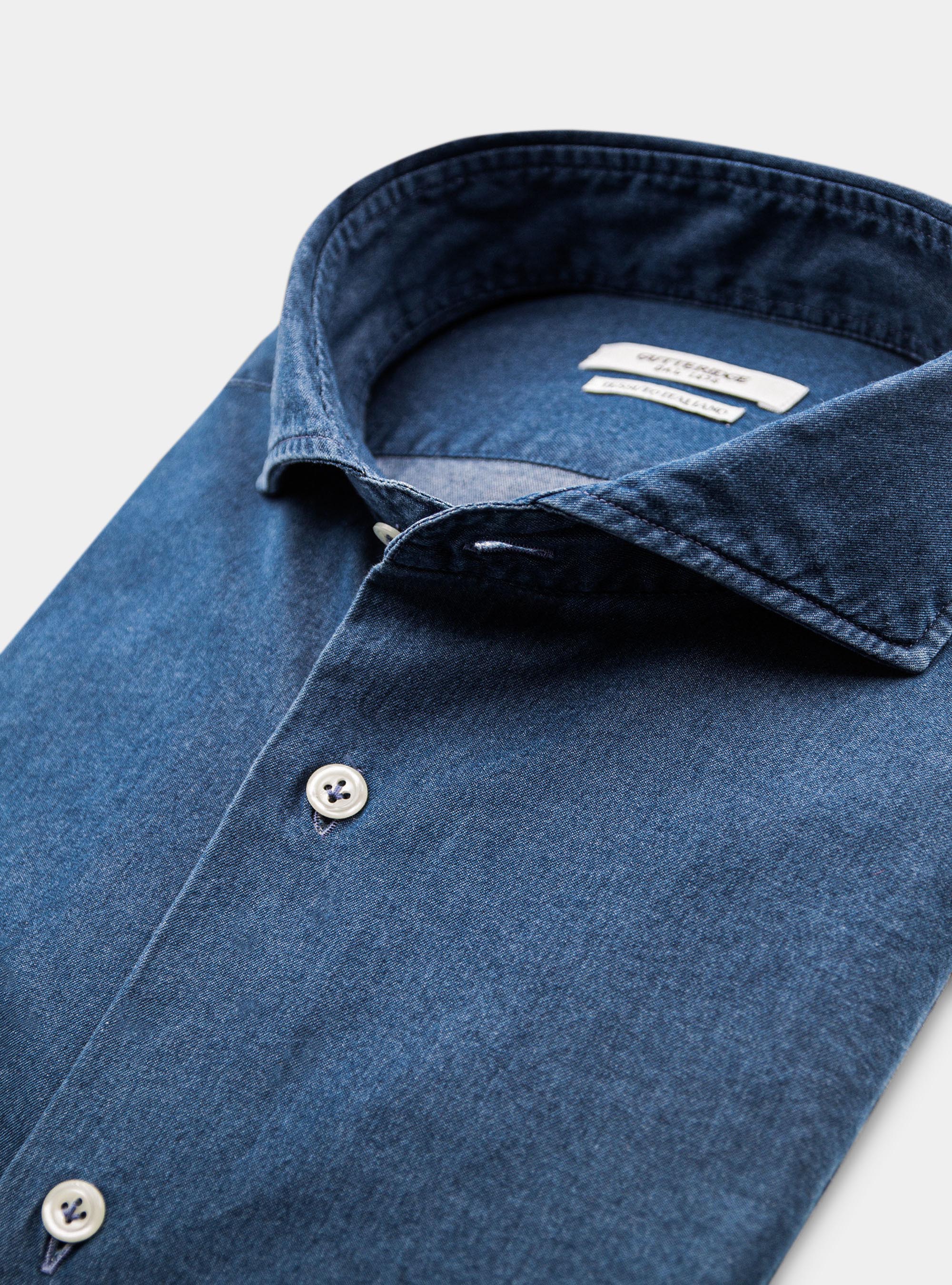 Camisa cuello franc&eacute;s denim, AZUL MARINO