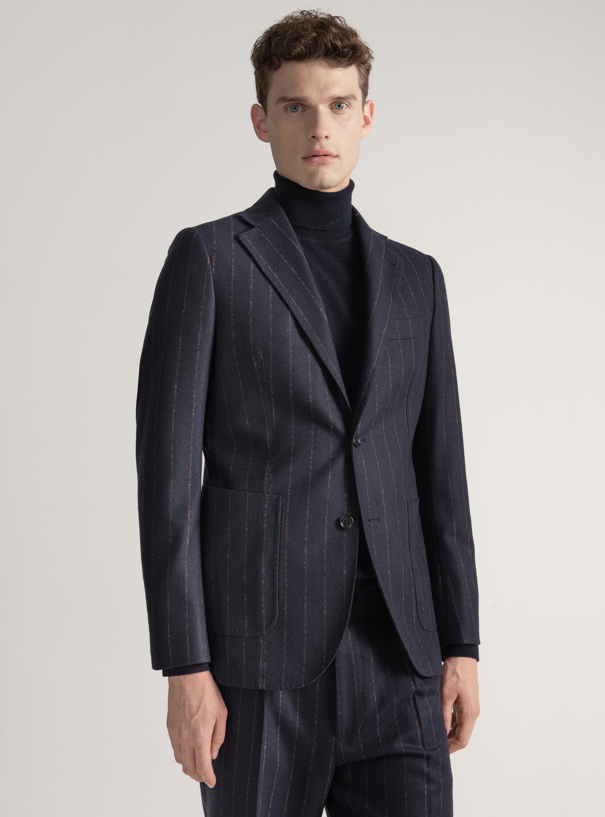 Pinstripe suit blazer in cashmere wool, NAVY BLUE