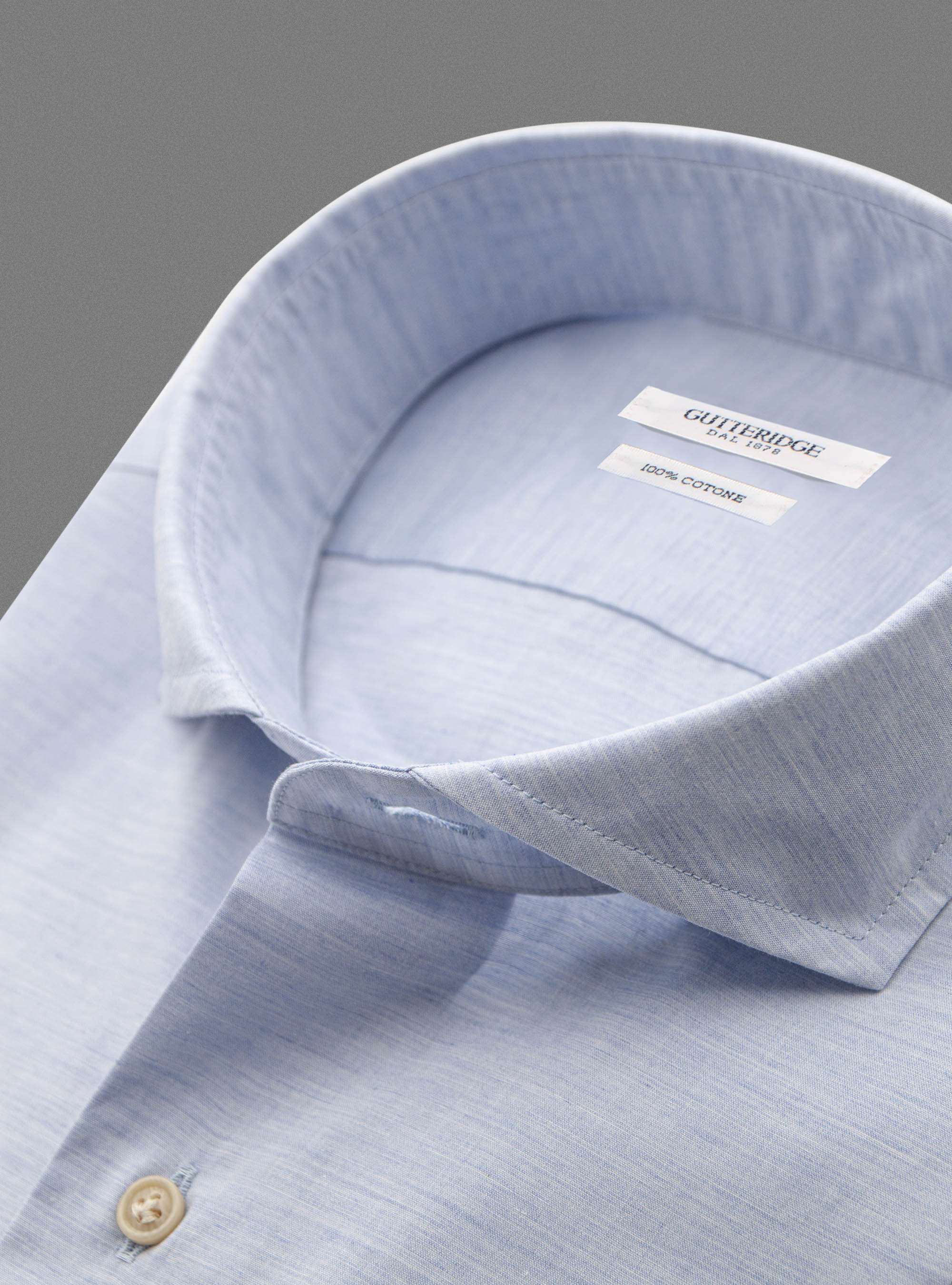 Camicia collo francese in leggera mussola di cotone, AZZURRO