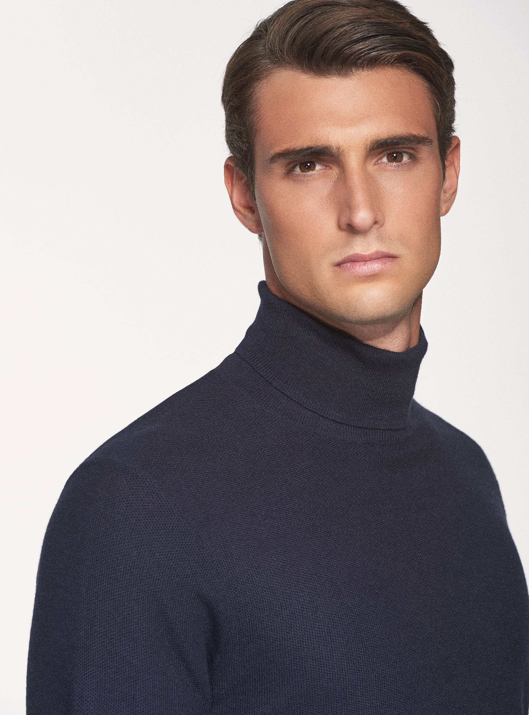 Dolcevita in cotone cashmere punto riso, BLU NAVY