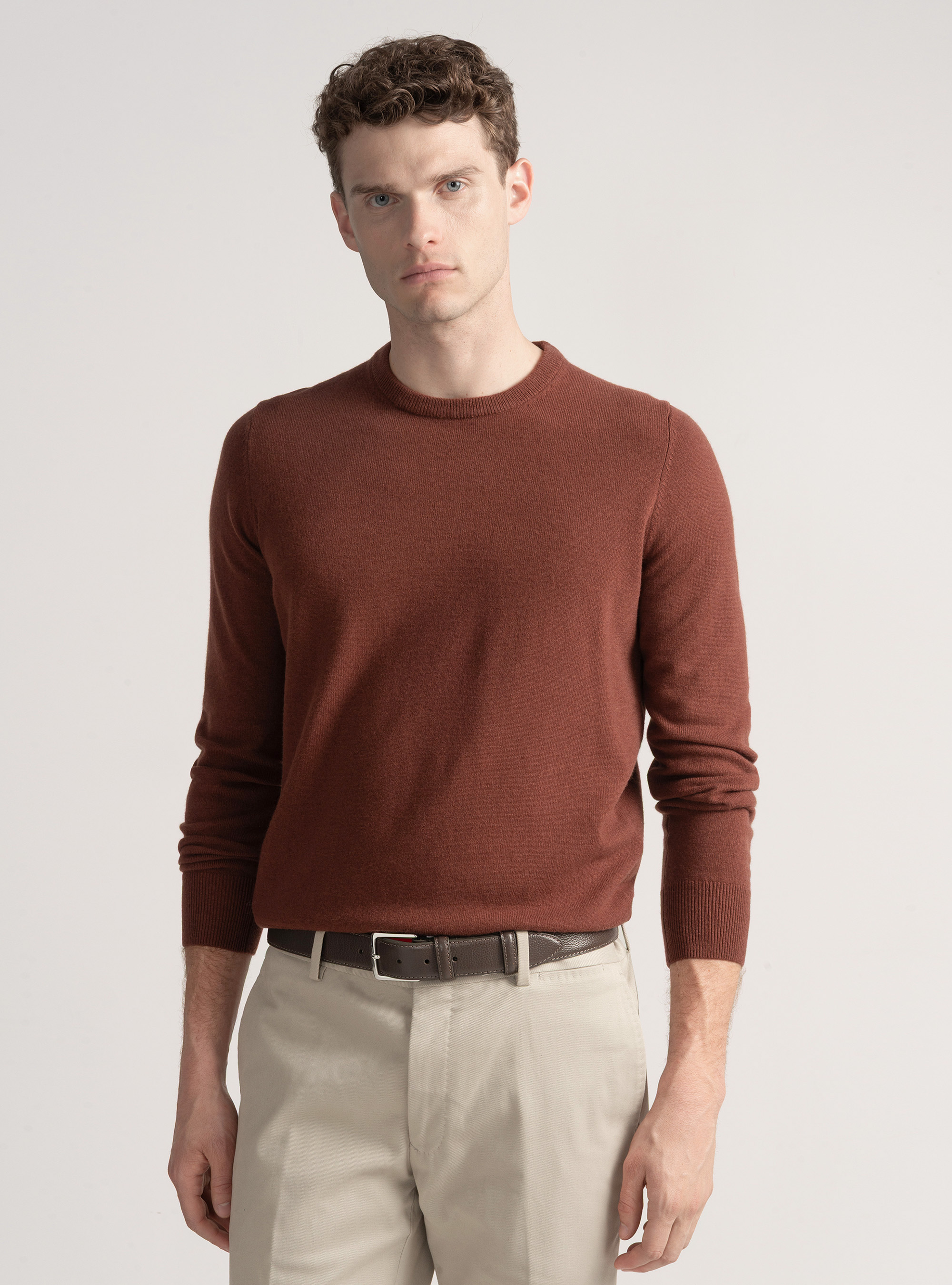 Trikot mit Rundhalsausschnitt aus Lambswool und Kaschmir, 0396C MATTONE