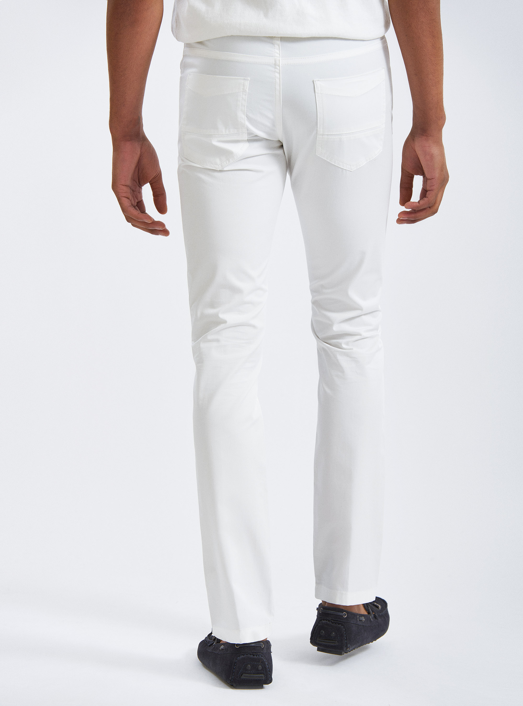 Pantaloni 5 tasche in twill di cotone leggero, BIANCO
