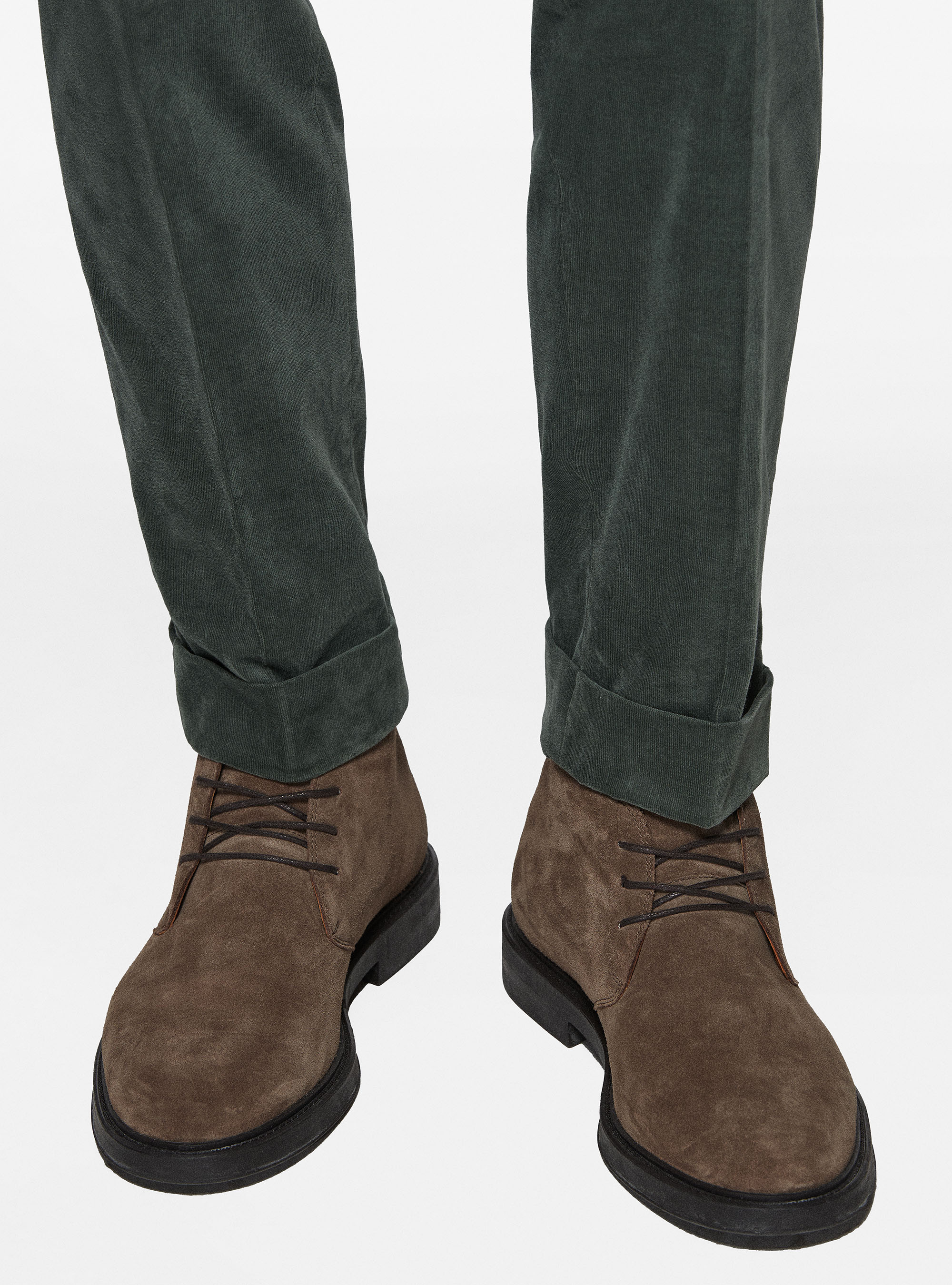 Pantaloni con elastico in velluto millerighe, VERDE