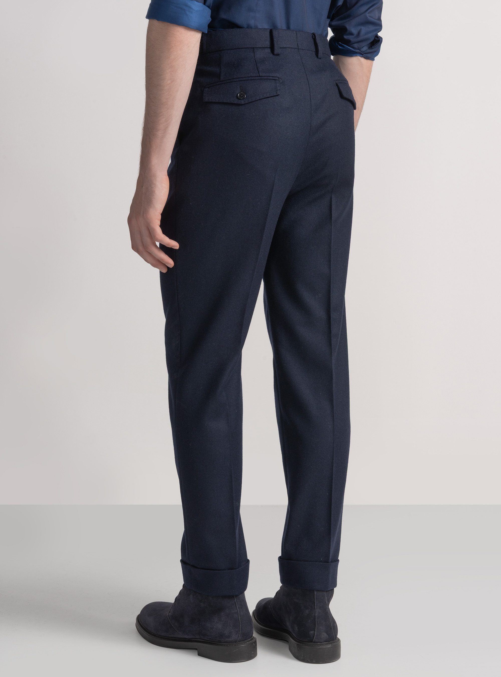 Pantaloni con pince in flanella, BLU NAVY
