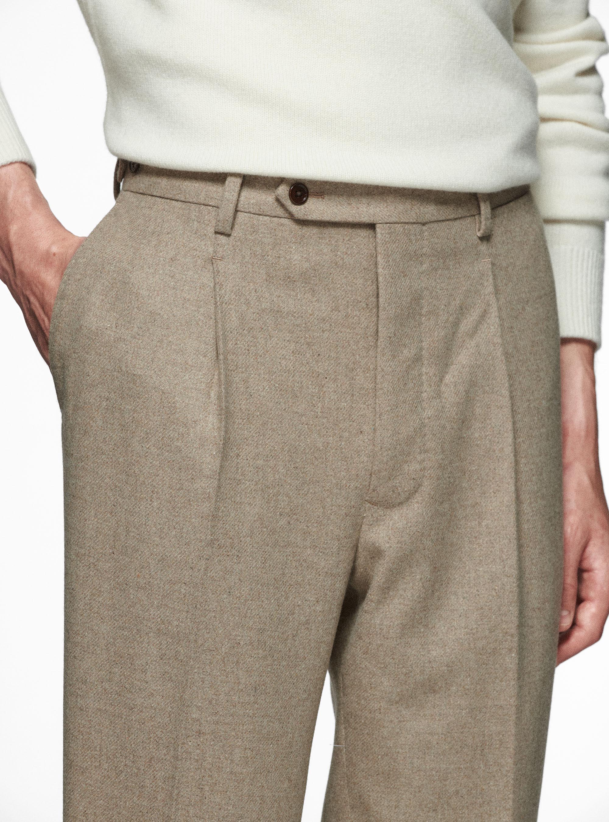 Pantaloni con pince in flanella Duemilagori, SABBIA