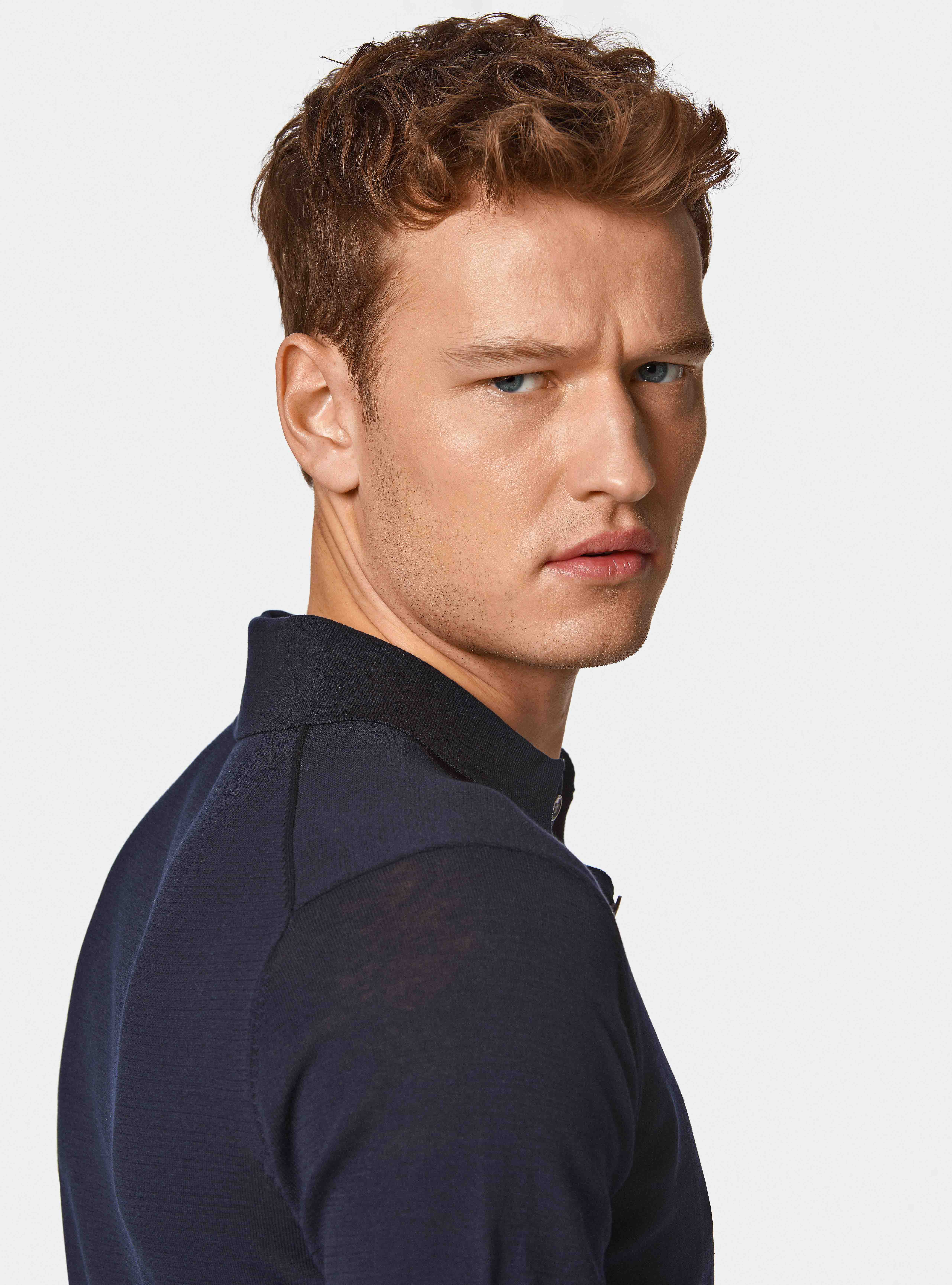 Maglia a polo in cotone e seta, BLU NAVY