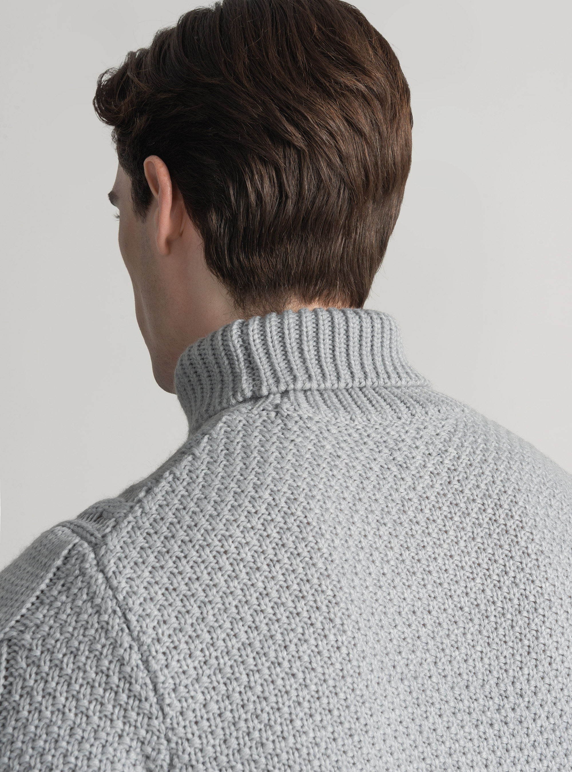 Maglia collo alto con treccione in misto lana, GRIGIO CHIARO MELANGE