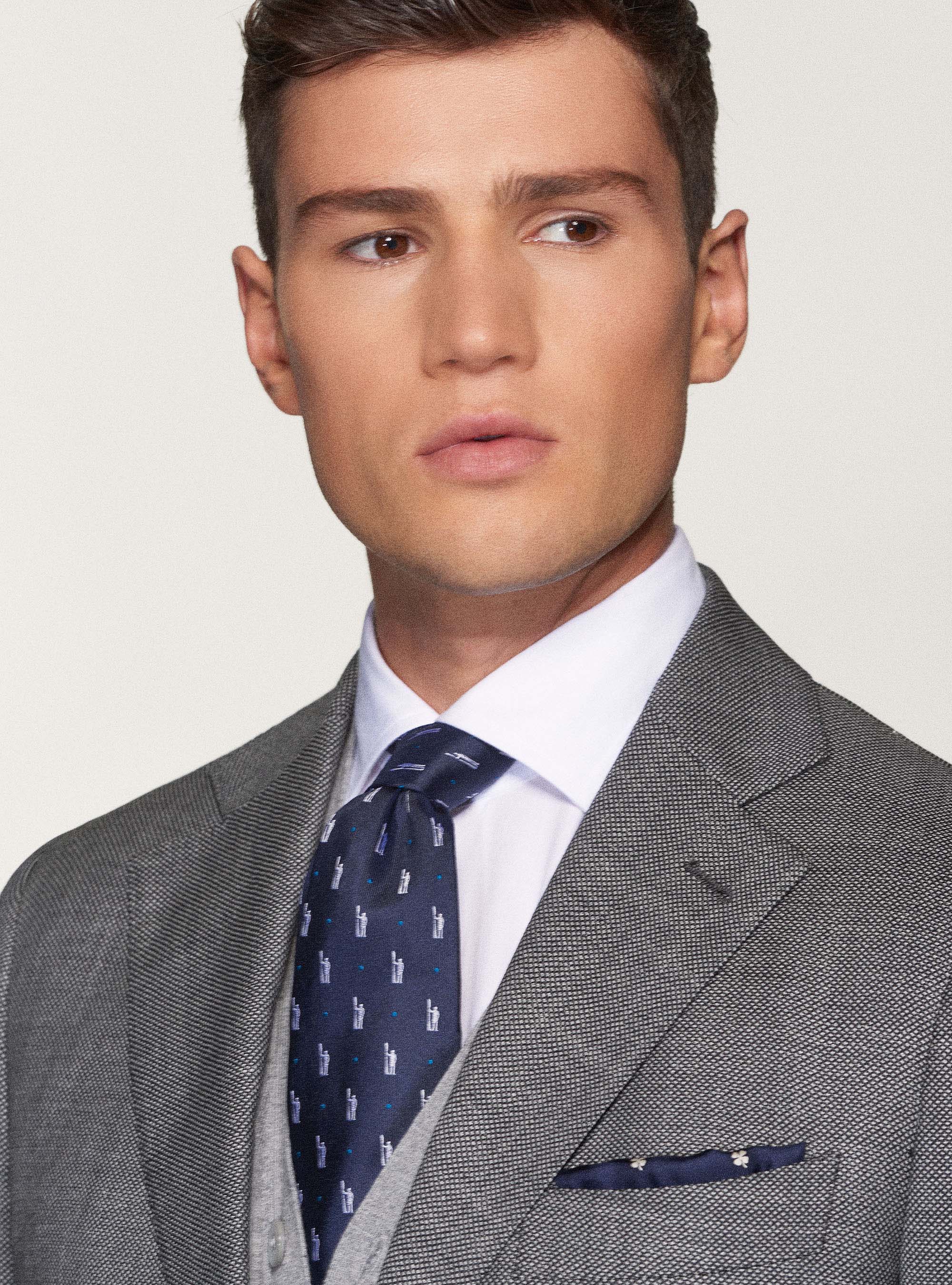 Giacca per abito in pura lana occhio di pernice, ASFALTO