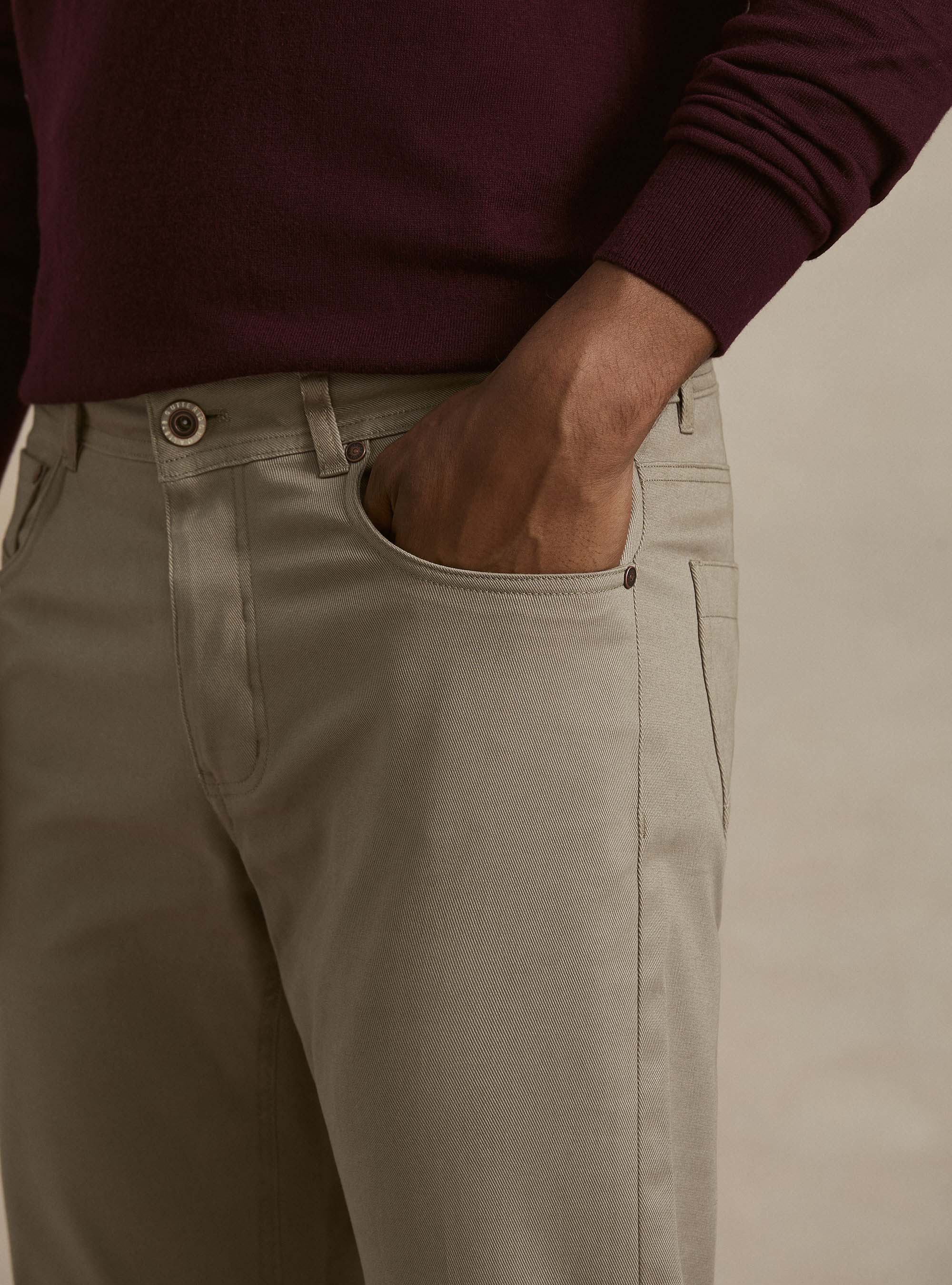Pantaloni 5 tasche in misto cotone armaturato, FANGO 0568C