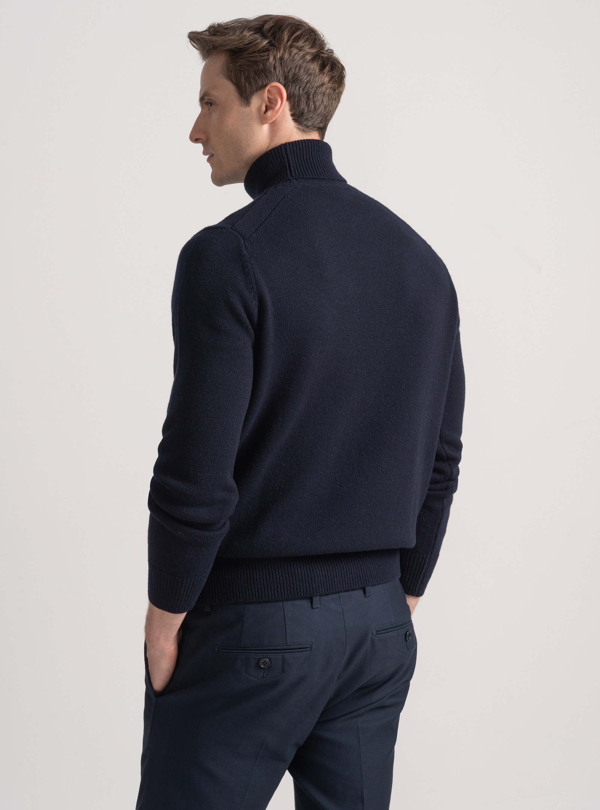 Maglia collo alto in lana merino, BLU NAVY