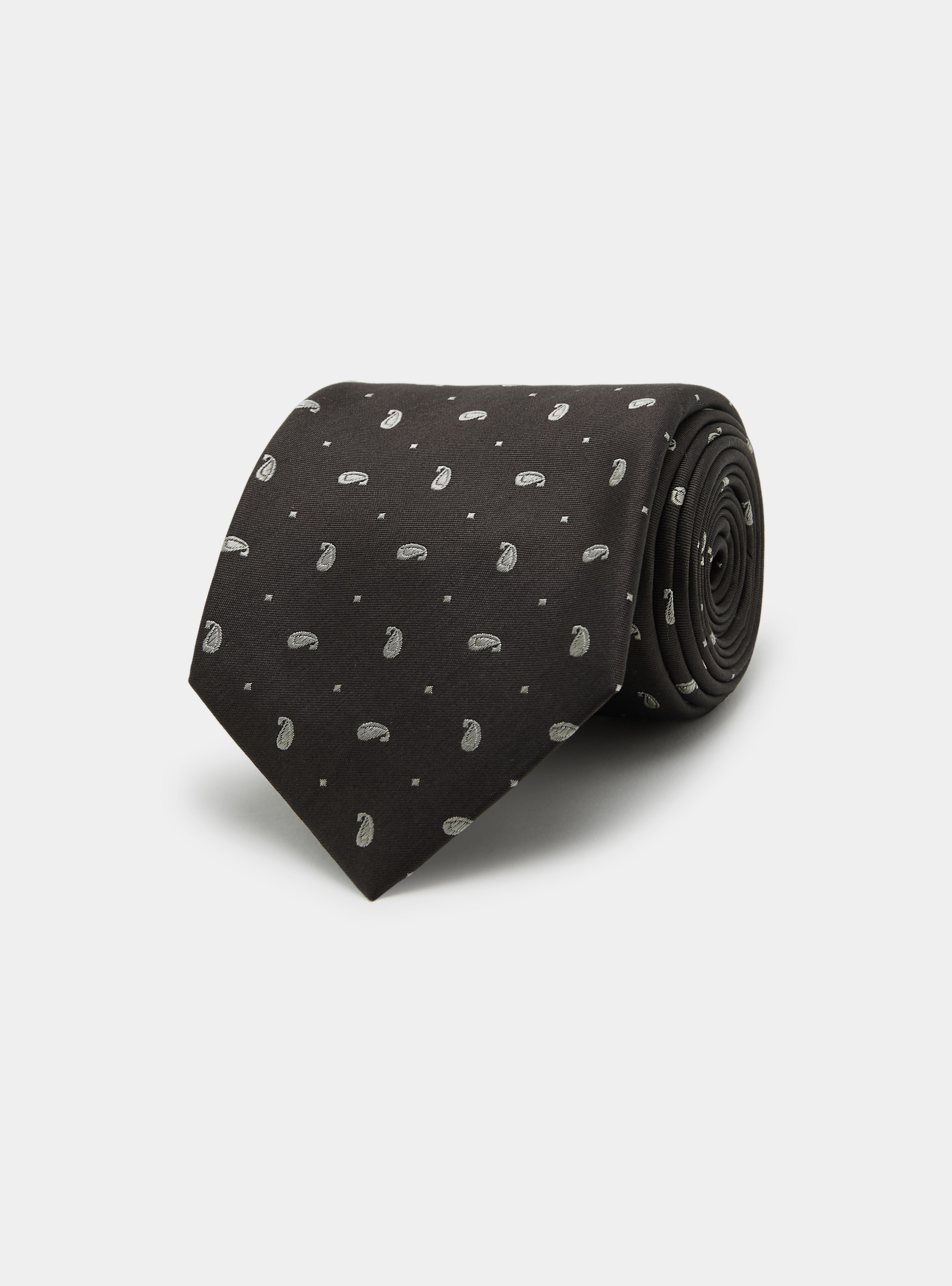 Cravatta in seta jacquard motivo paisley, BROWN/ECRU B093