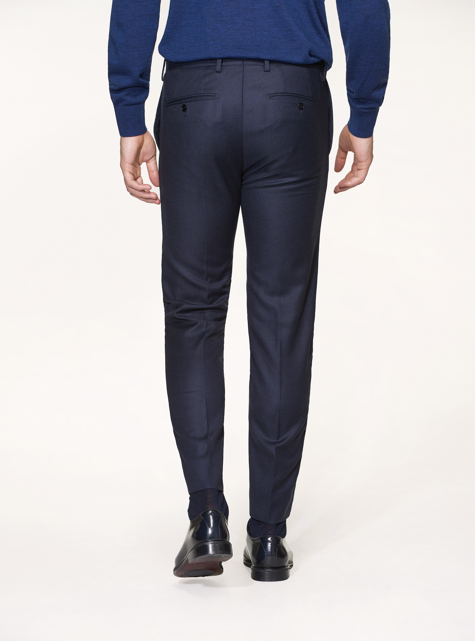 Pantaloni per abito in lana occhio di pernice superfine 110's Vitale Barberis Canonico, BLU NAVY