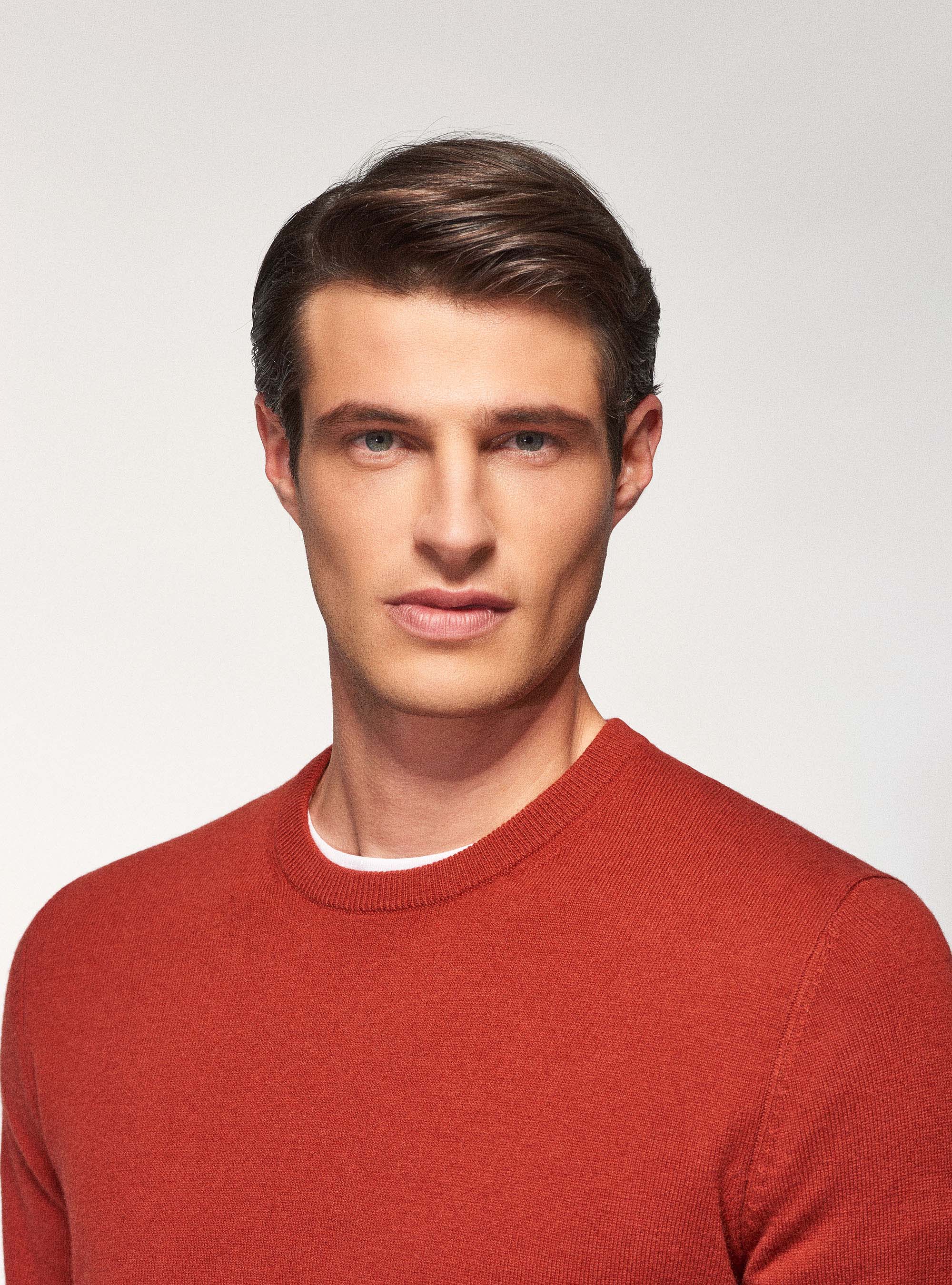 Maglia girocollo in lana lambswool e cashmere, MATTONE