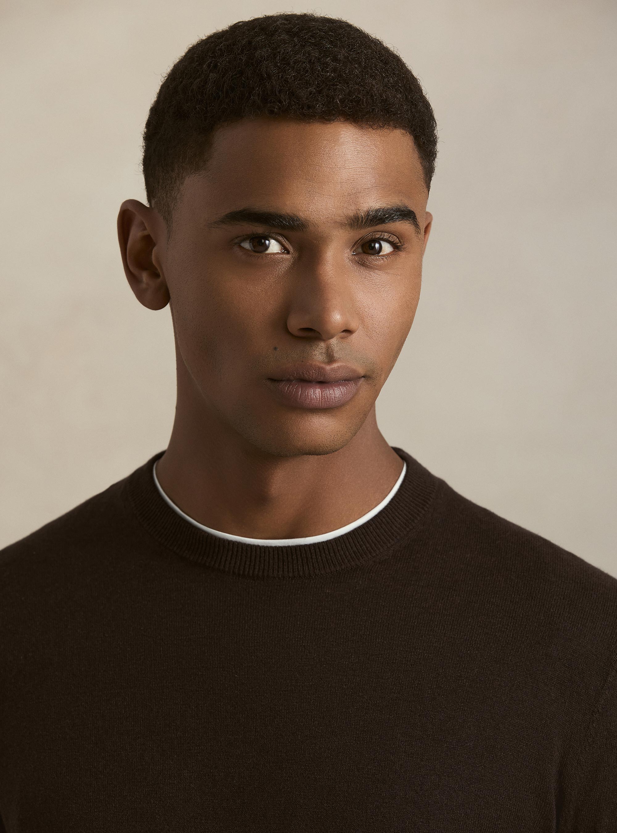 Maglia girocollo in cotone seta e cashmere, MARRONE