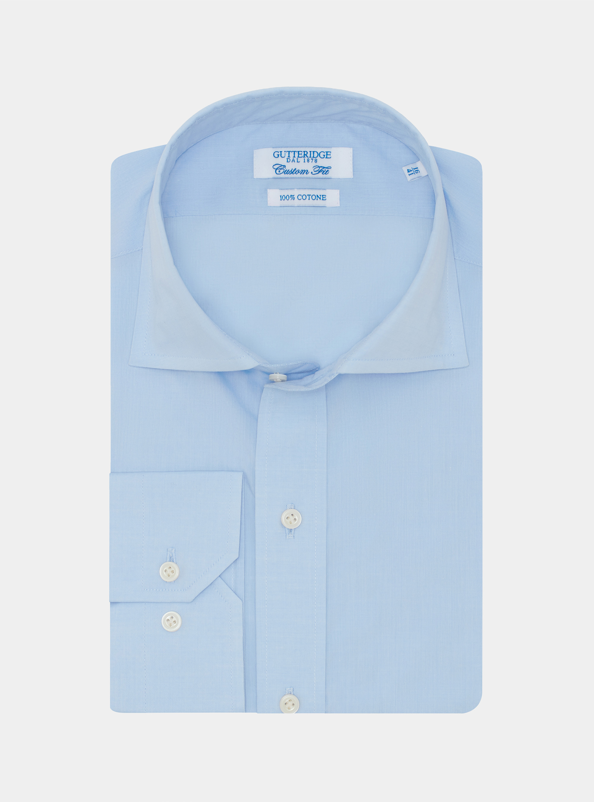 Camicia confort popeline di cotone collo semifranc, LIGHT BLUE