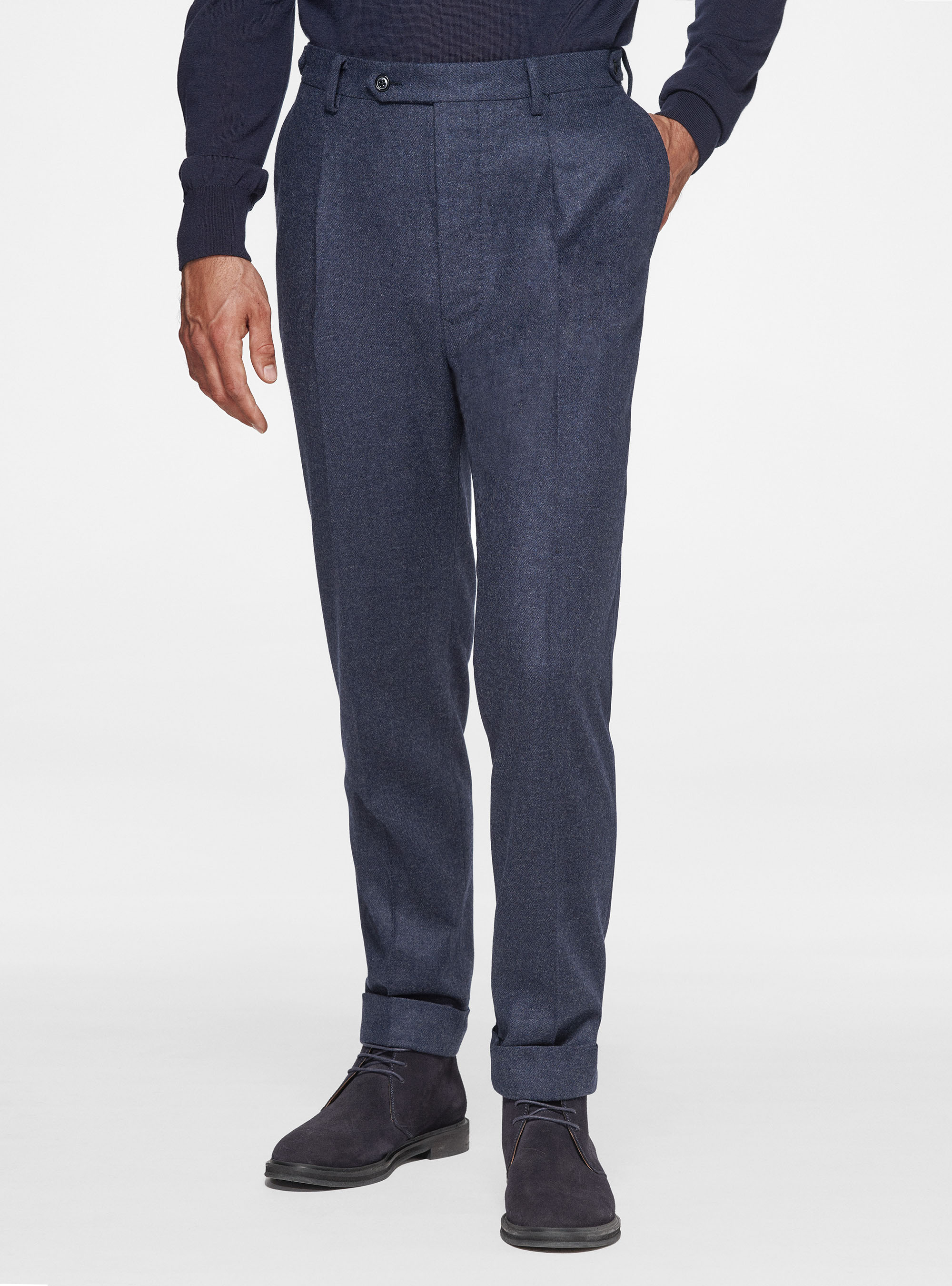 Pantaloni con pince in flanella Duemilagori, INCHIOSTRO