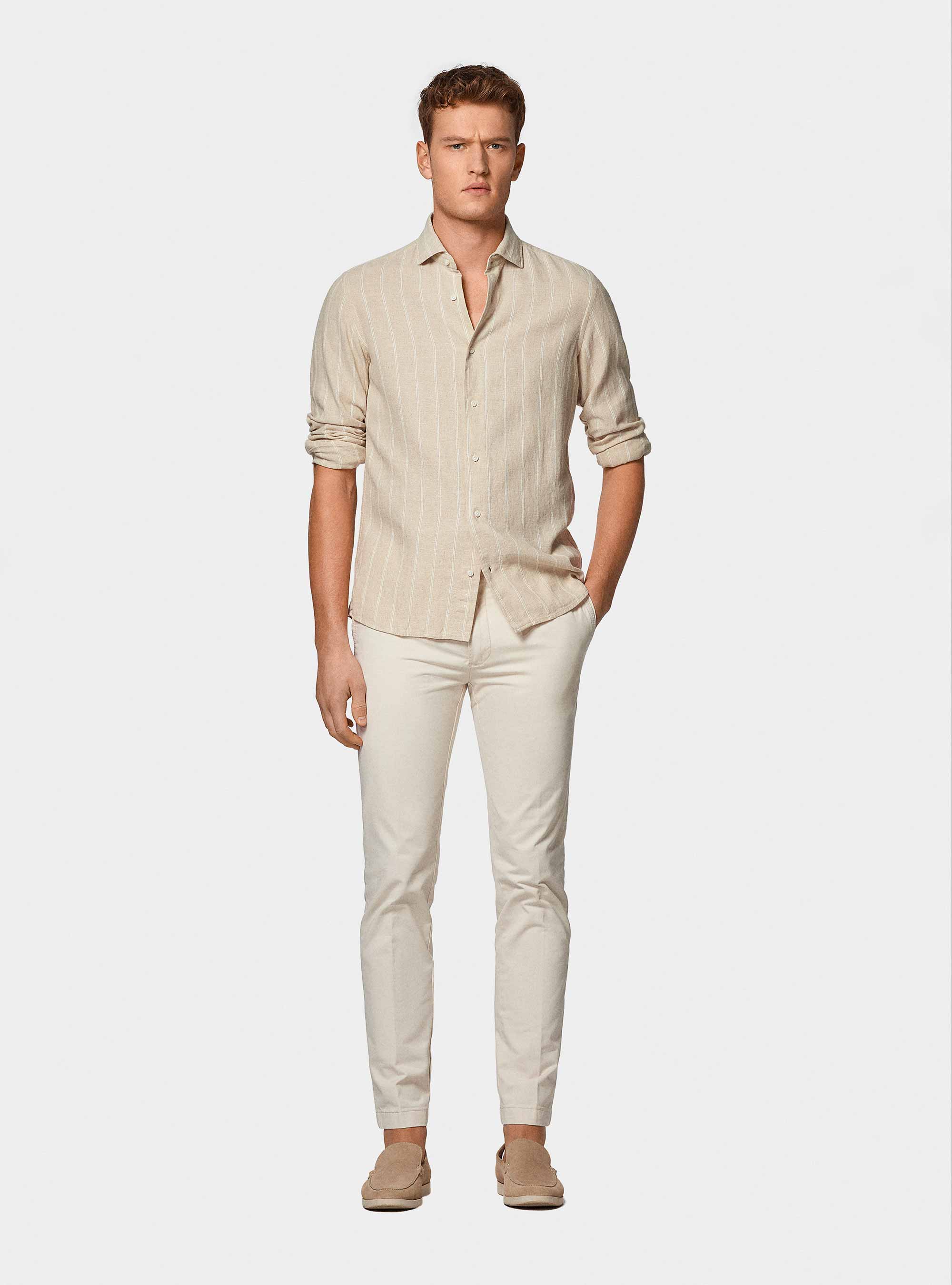 Pantaloni chino slim fit in cotone twill, PANNA