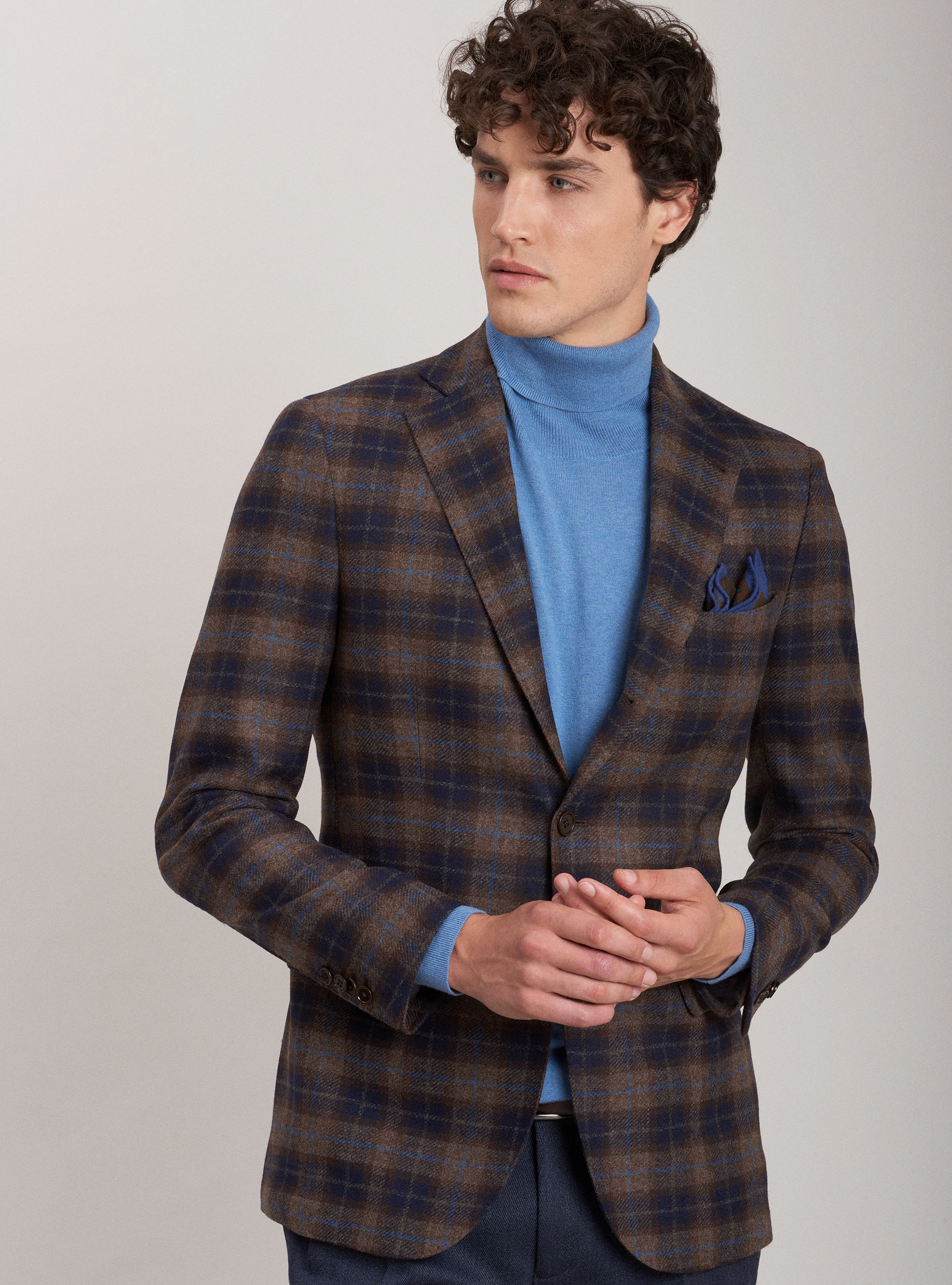 Wool and cashmere tartan blazer, BROWN