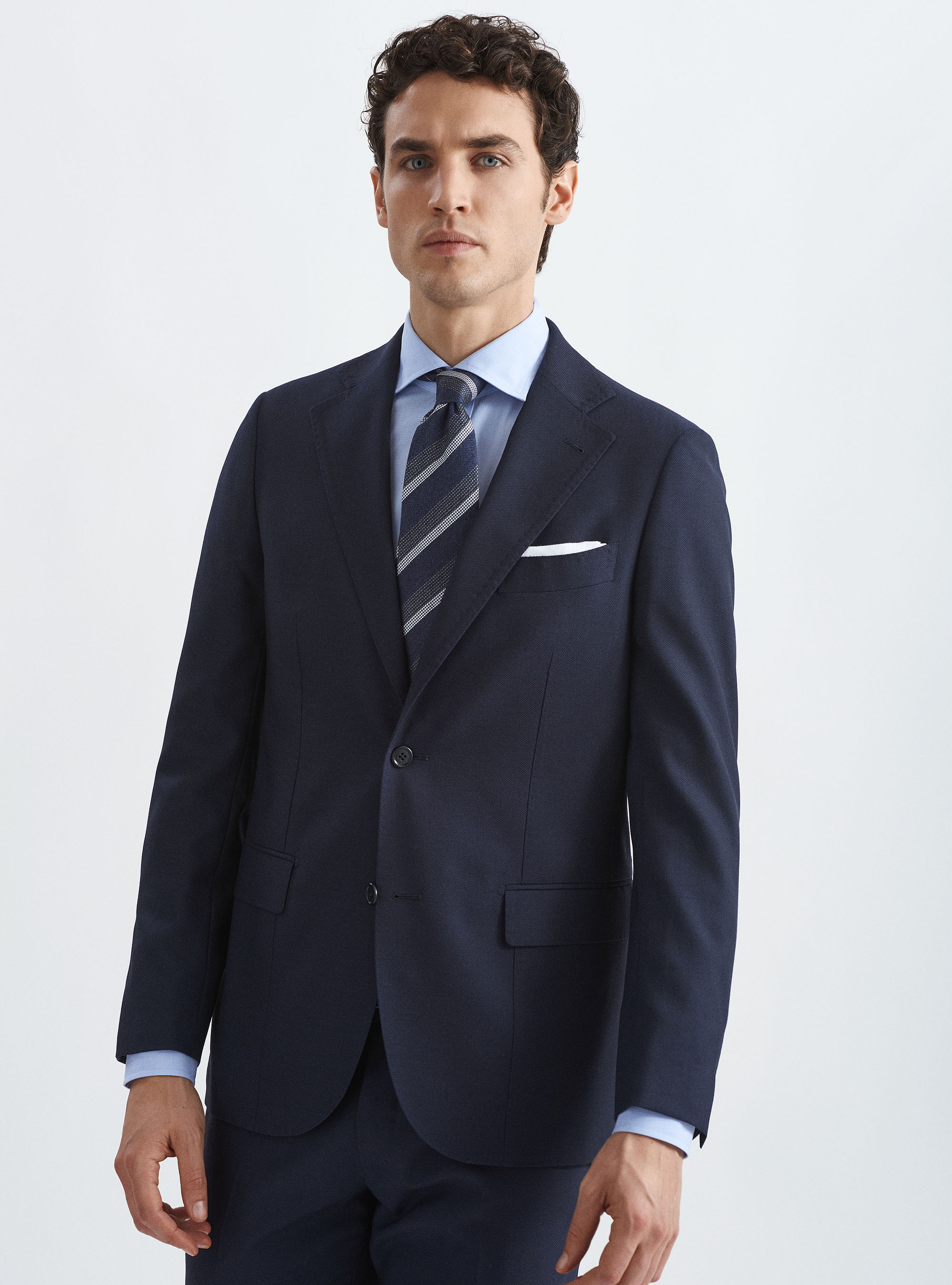 Americana de traje de pura lana Marlane en micro-tejido, AZUL MARINO