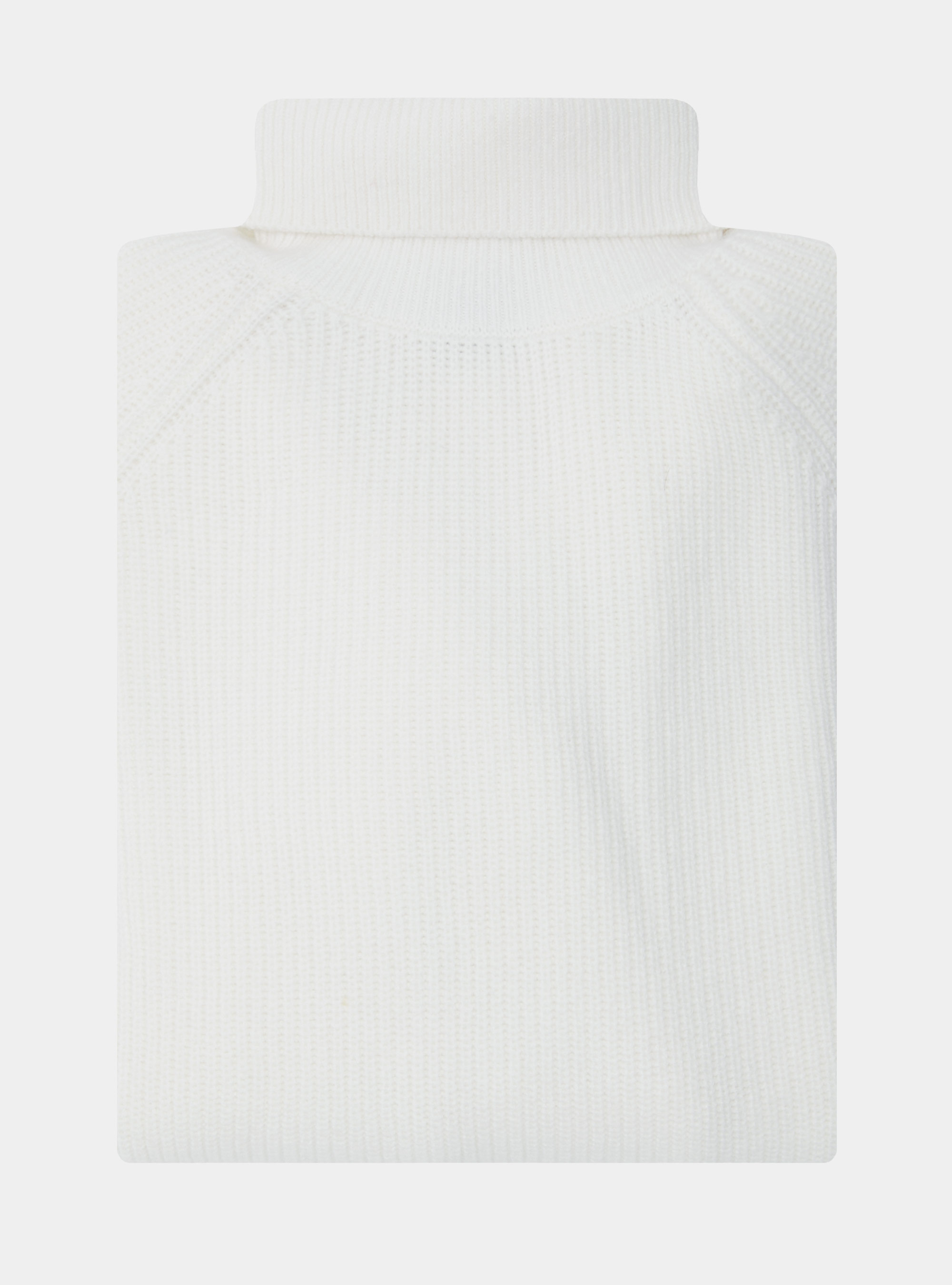 Maglia collo alto a costa perlata in lana merino, BIANCO