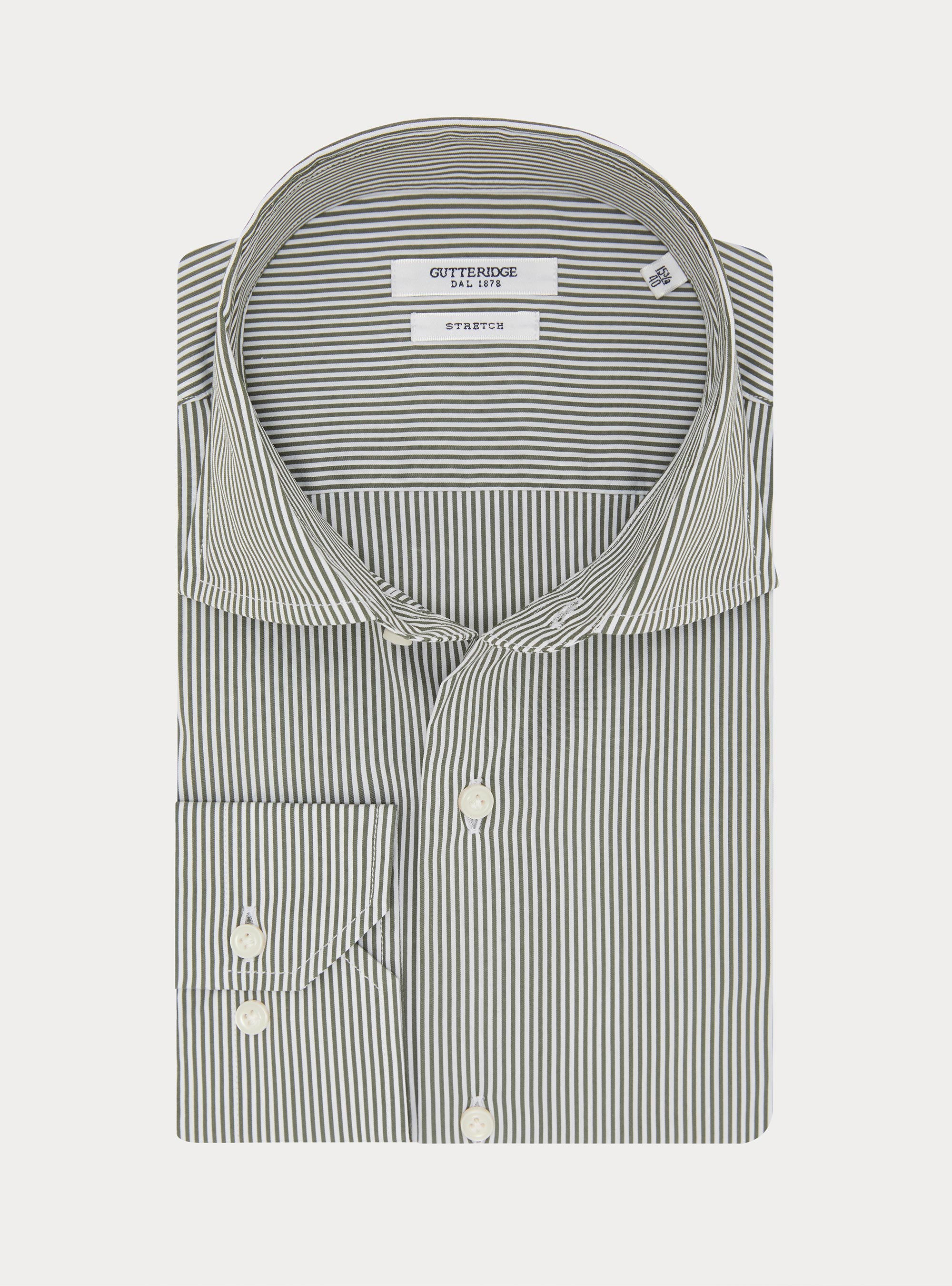 Camisa de rayas de popel&iacute;n de algod&oacute;n el&aacute;stico, VERDE