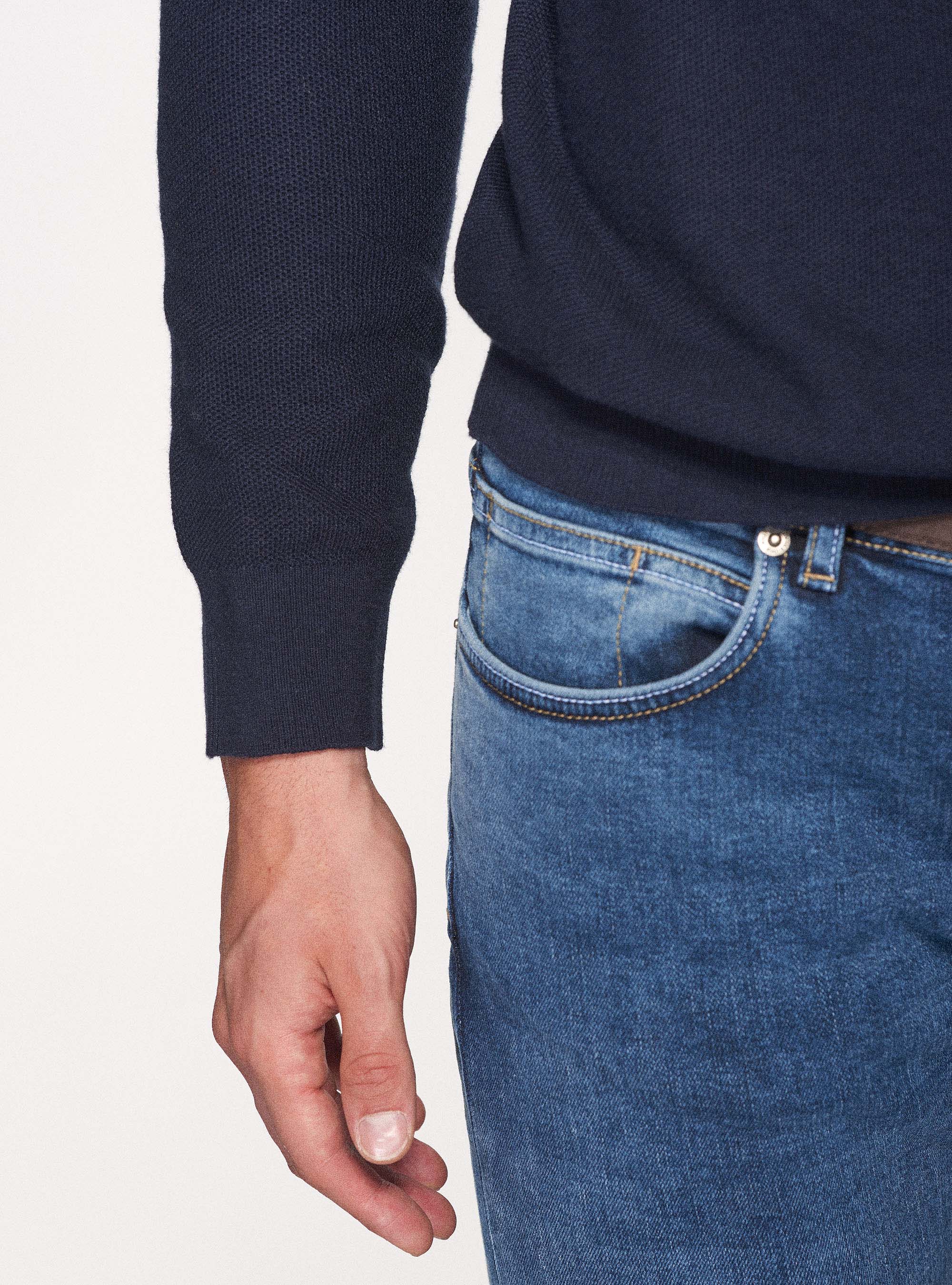 Dolcevita in cotone cashmere punto riso, BLU NAVY