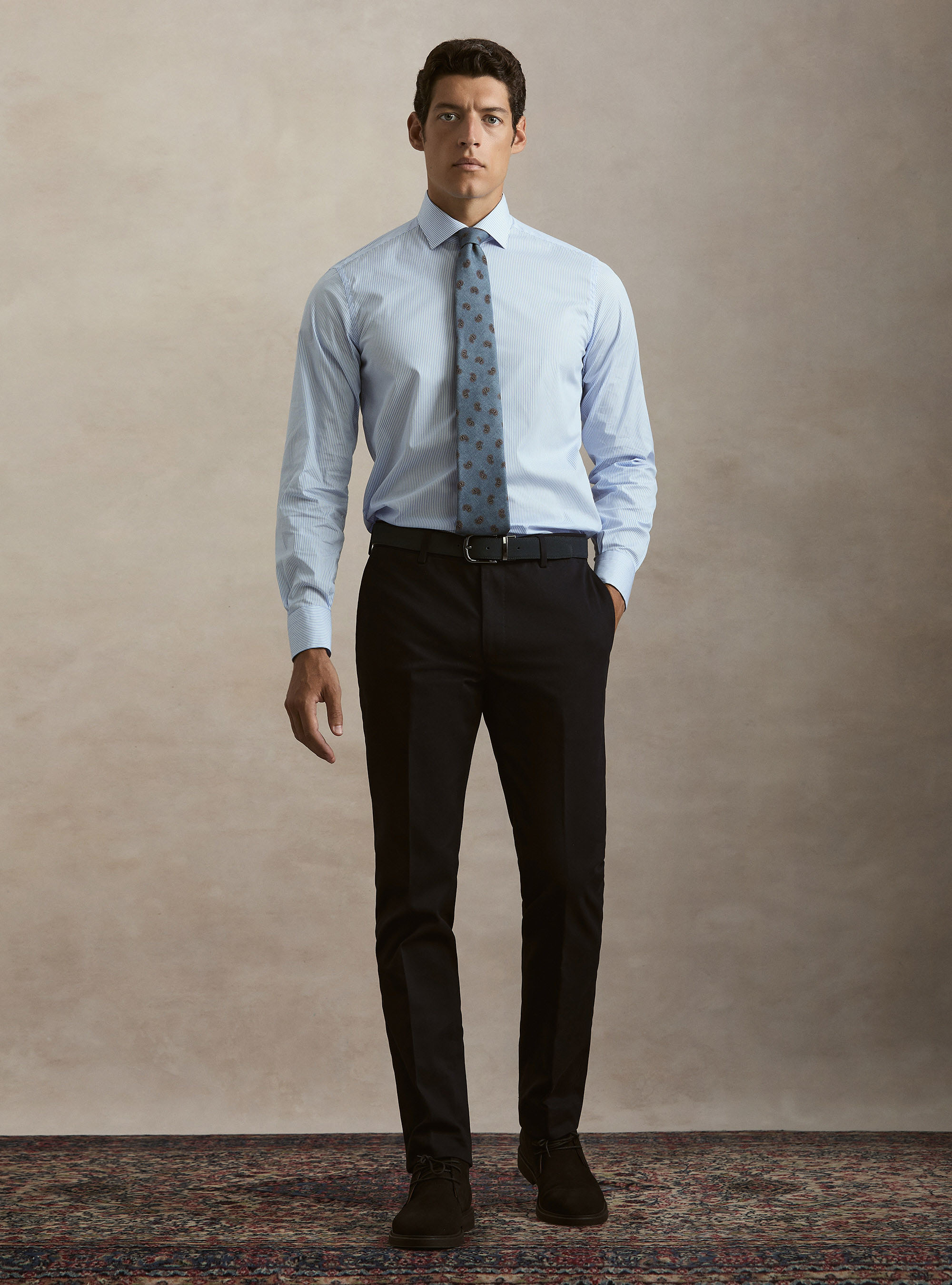 Striped cotton poplin stretch shirt, LIGHT BLUE