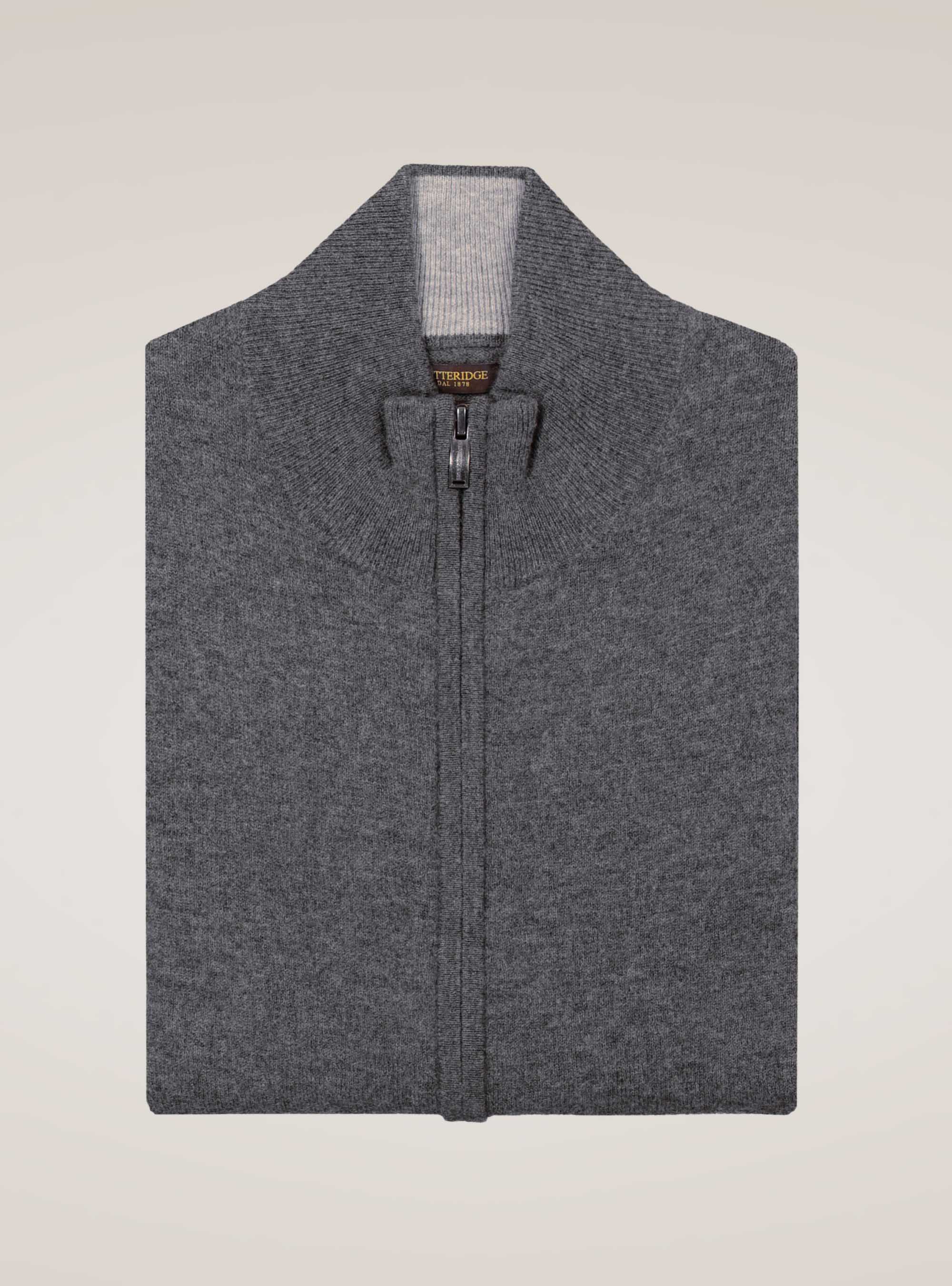 Cardigan full zip in lana cashmere, ASFALTO