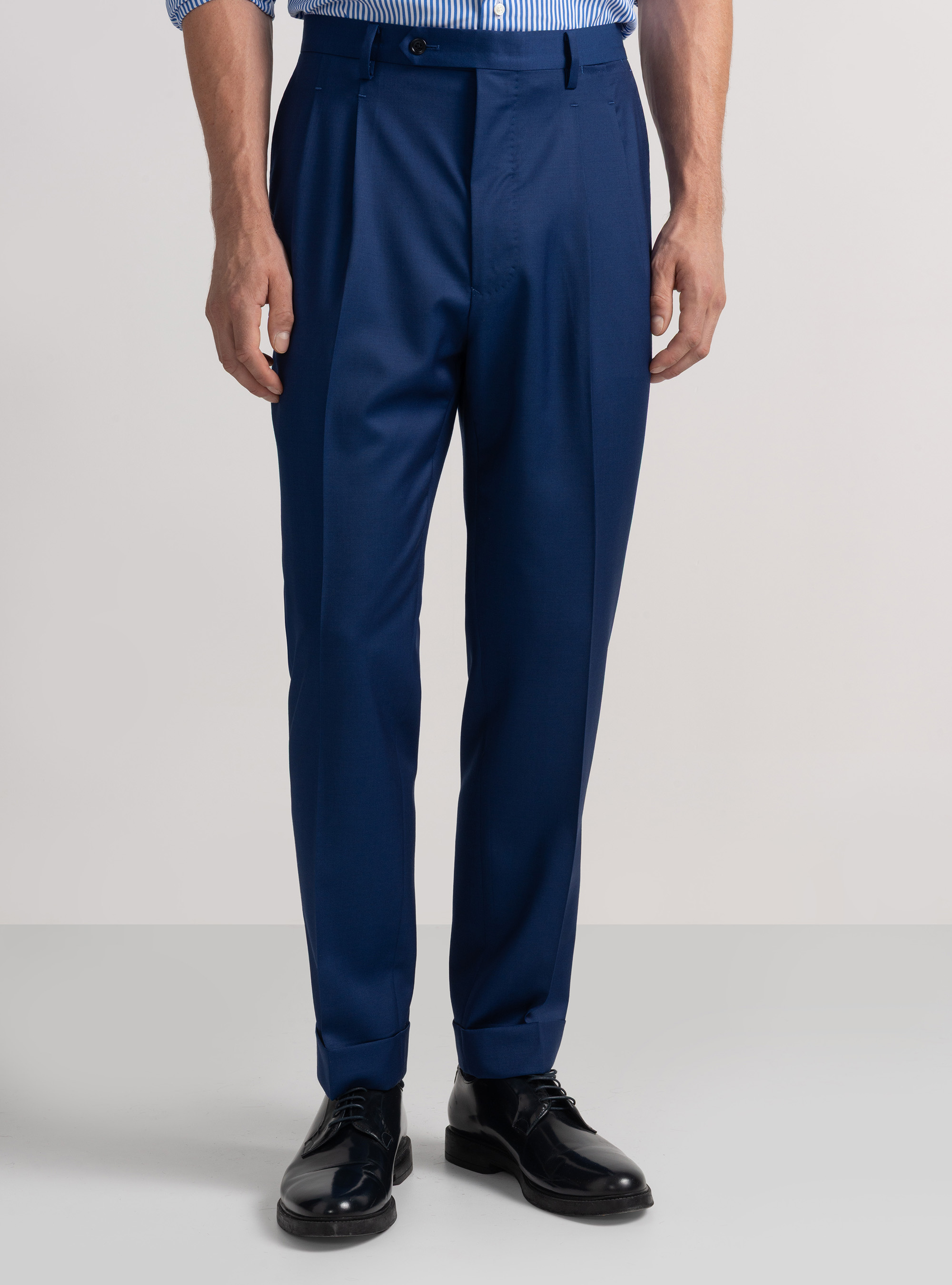 Trousers with pleats for double-breasted suit in superfine 110's Reda wool, BASALT